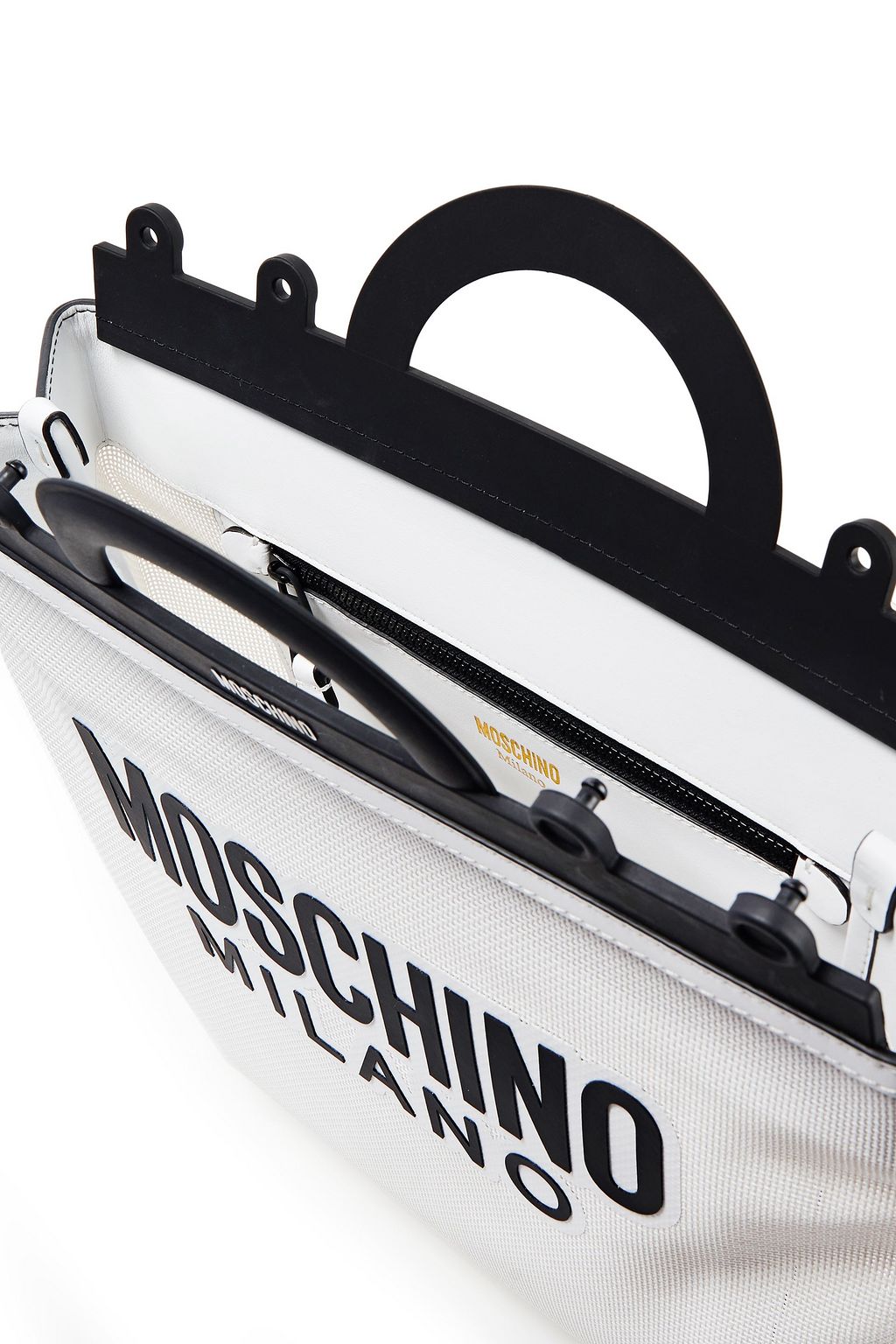 MOSCHINO Leather-trimmed logo-print mesh shoulder bag