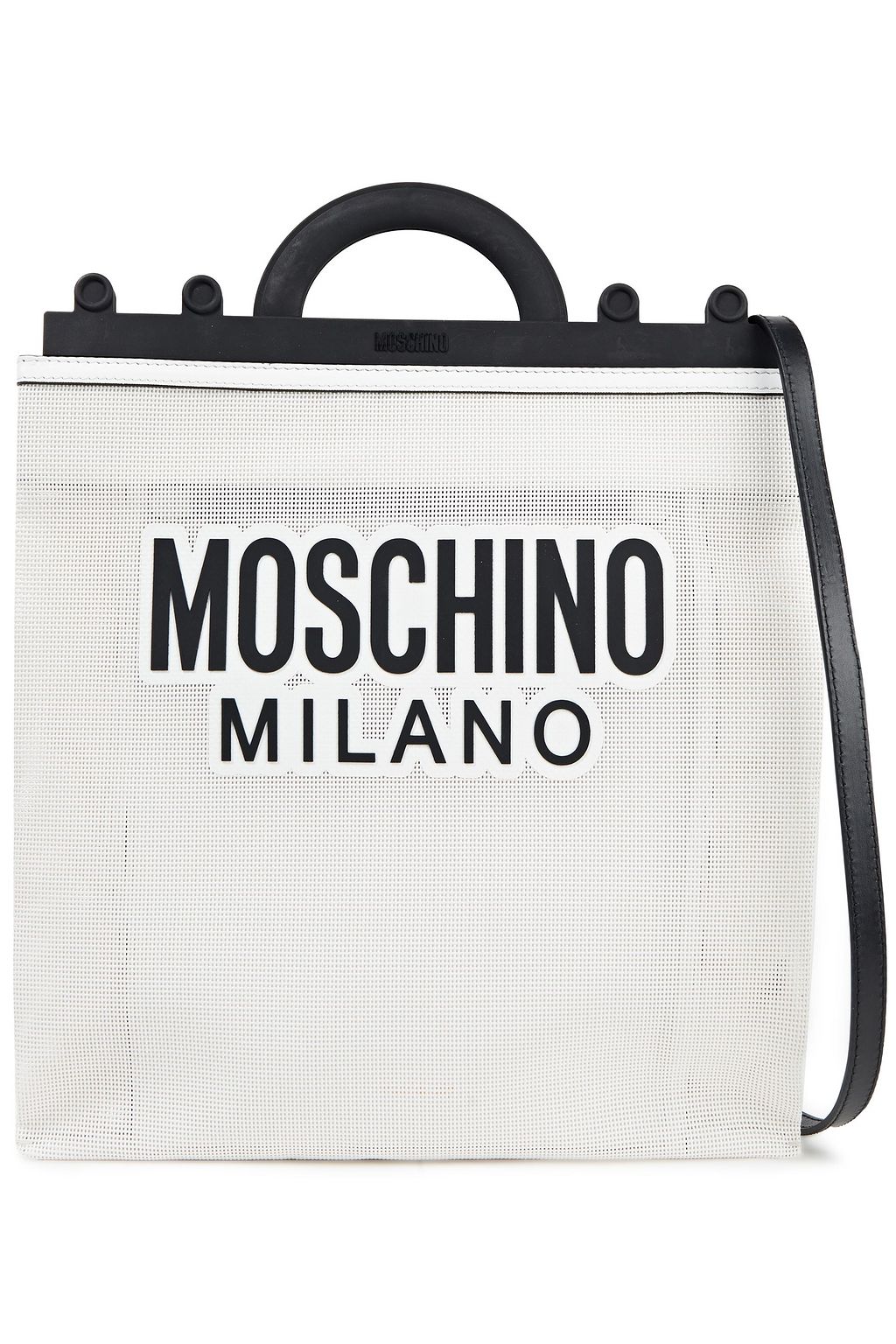 MOSCHINO Leather-trimmed logo-print mesh shoulder bag