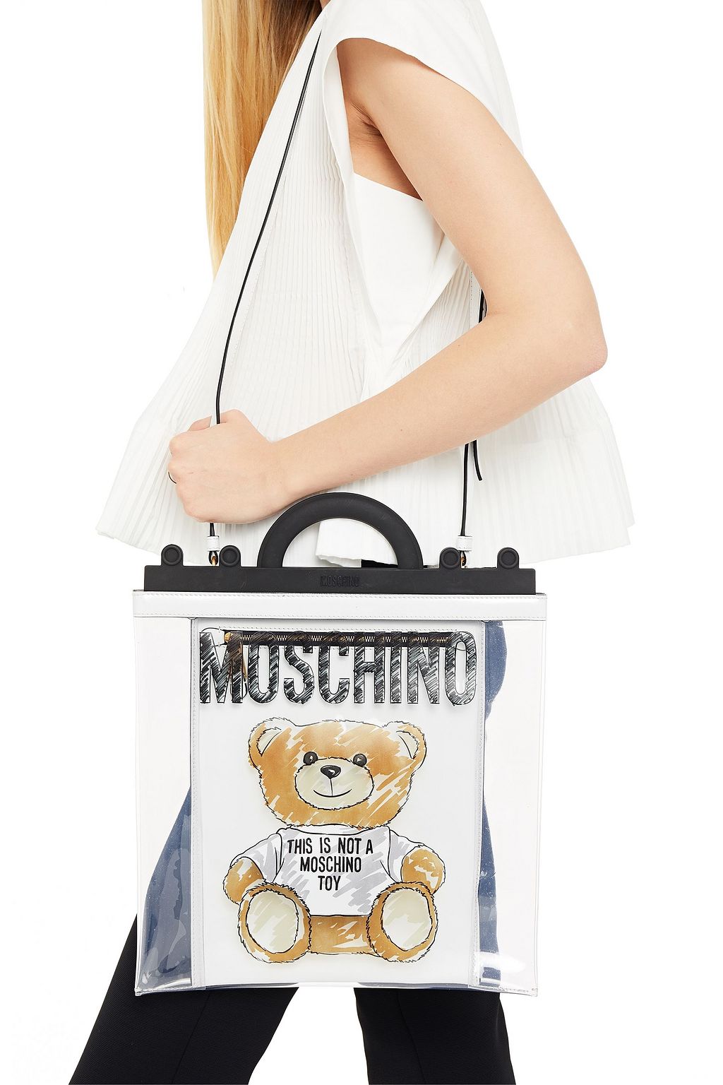 MOSCHINO Leather-trimmed printed PVC tote