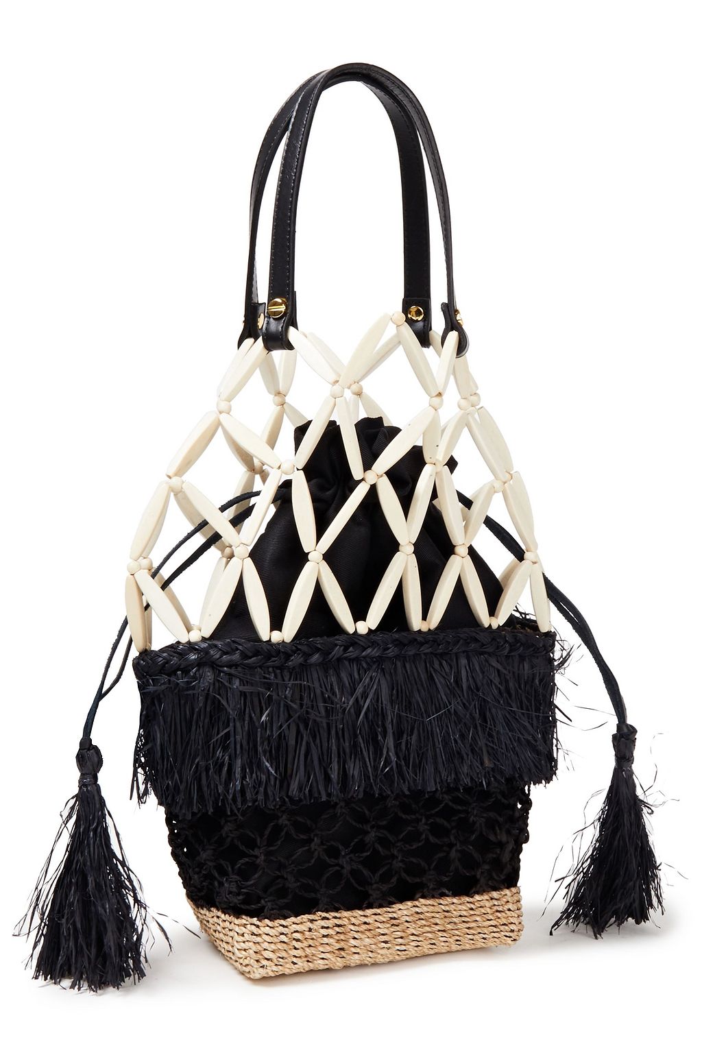 ARANÁZ Lambat bead-embellished raffia macramé bucket bag