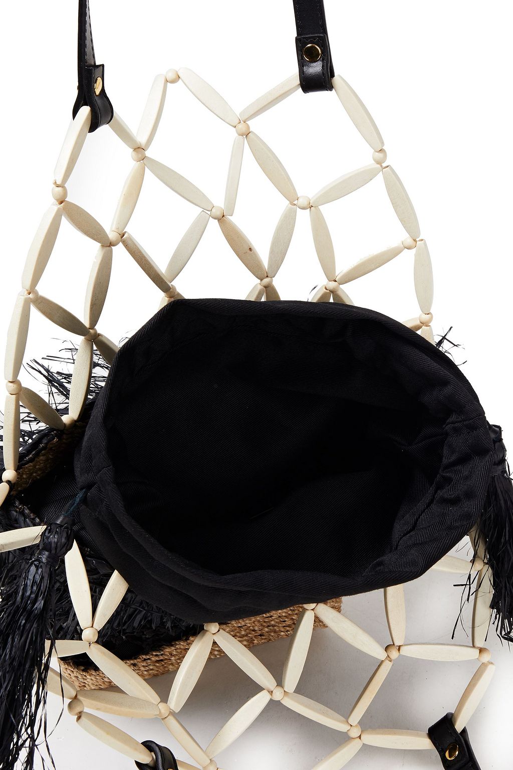 ARANÁZ Lambat bead-embellished raffia macramé bucket bag