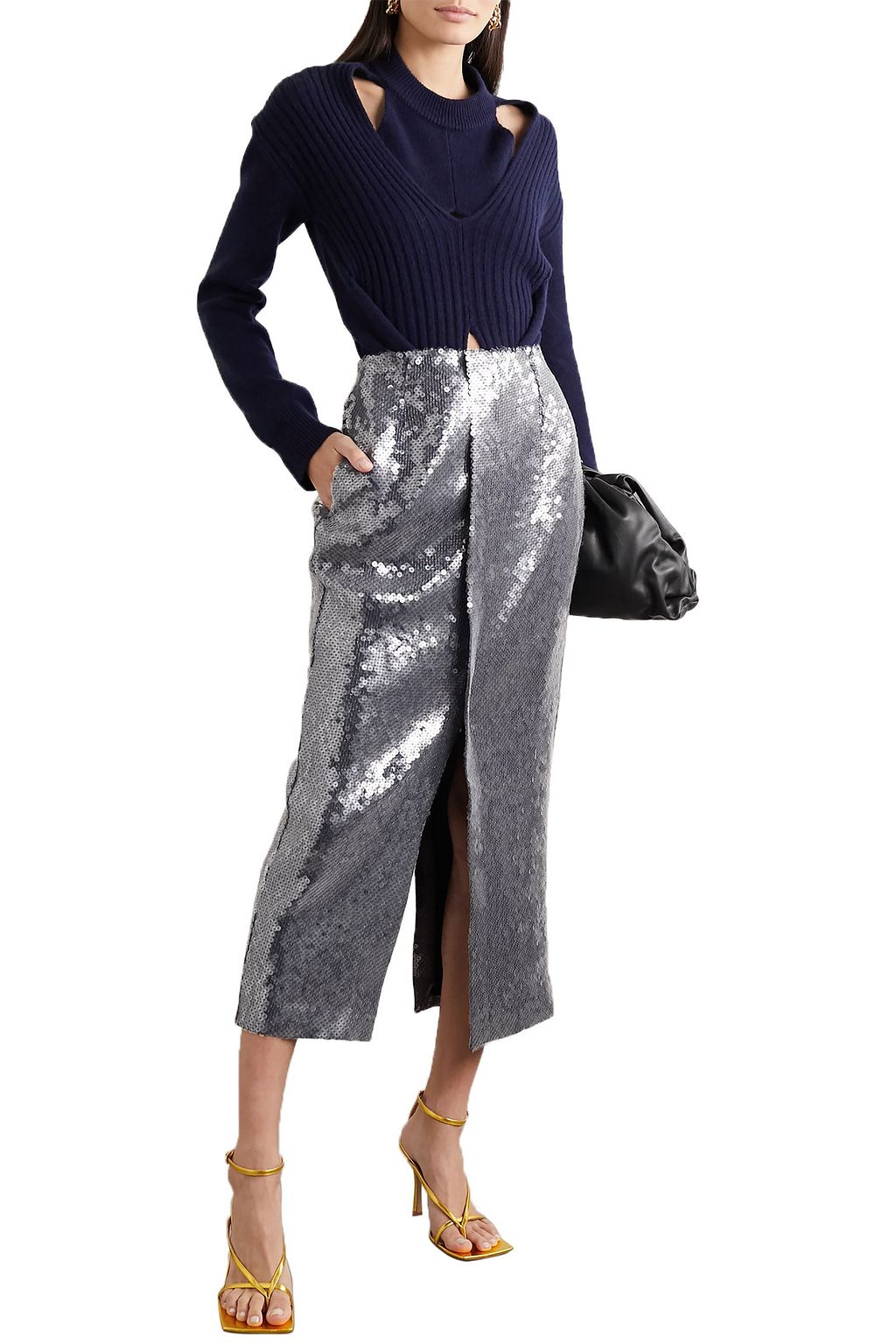 ROLAND MOURET Nobel sequined jersey midi skirt