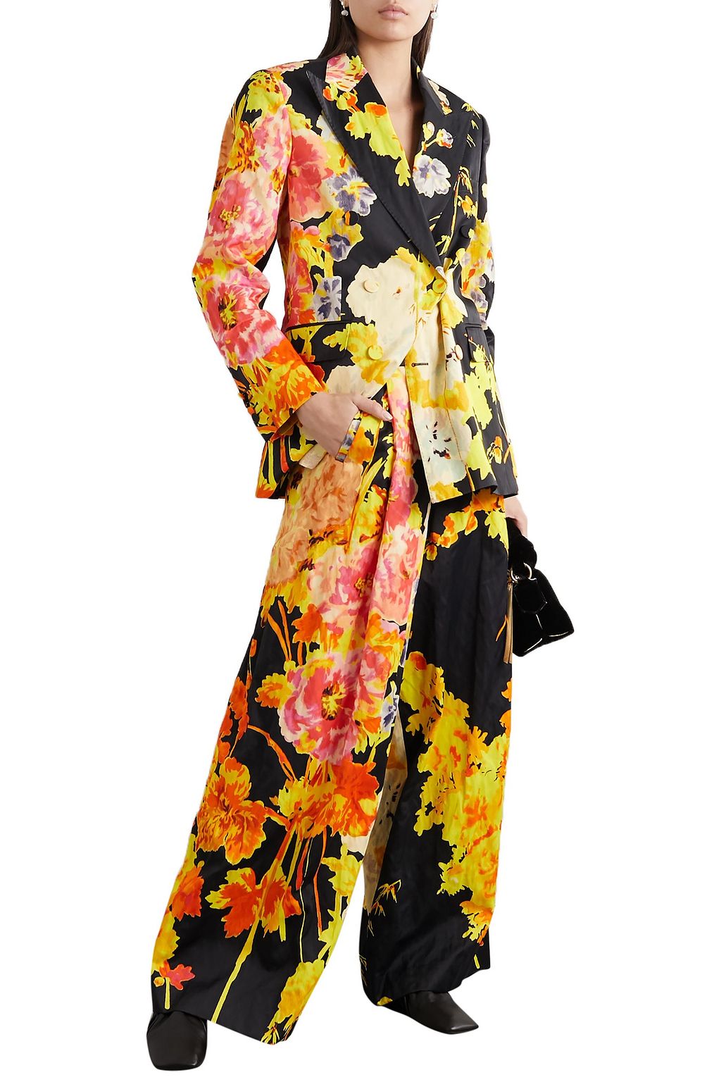 DRIES VAN NOTEN Floral-print satin wide-leg pants