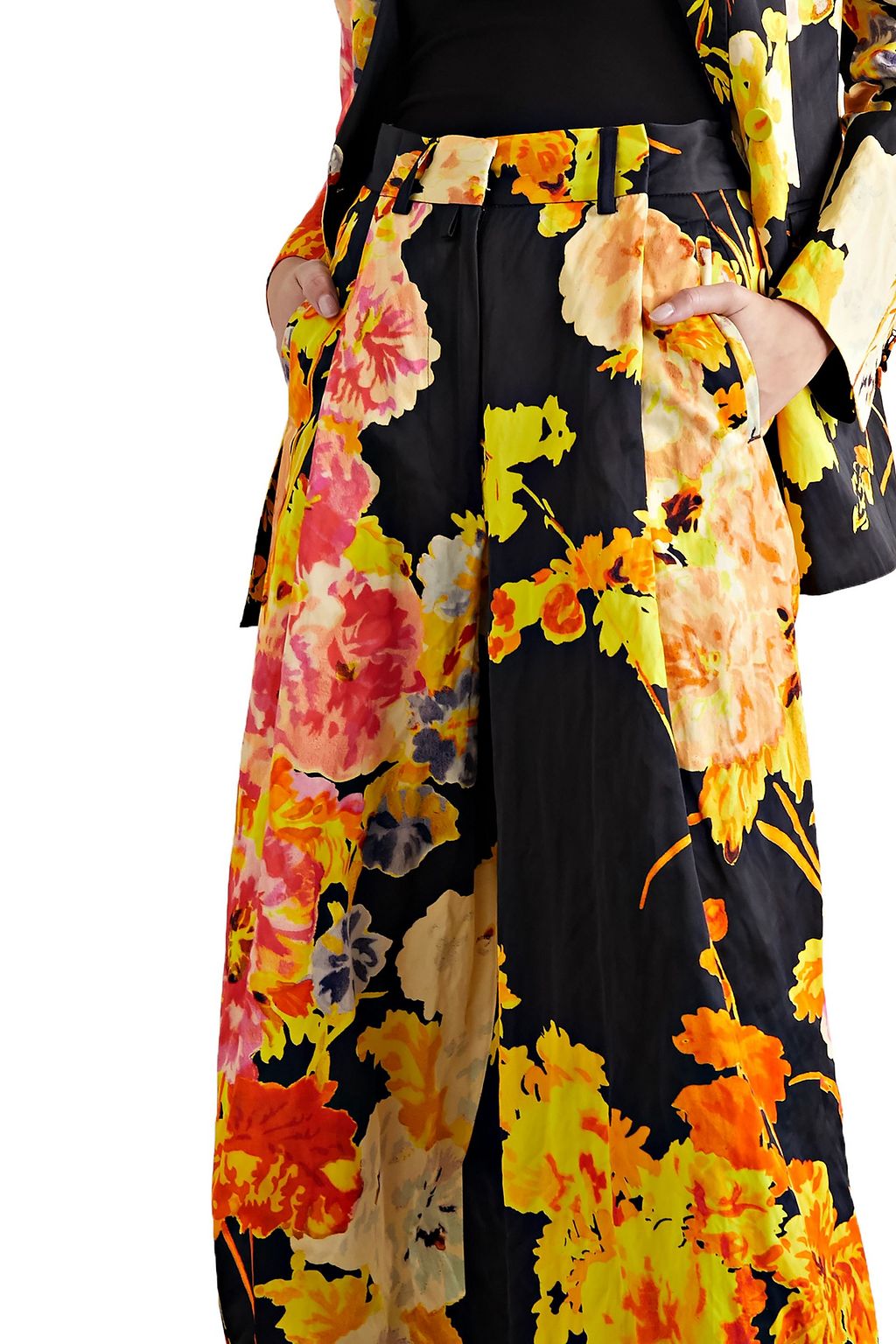 DRIES VAN NOTEN Floral-print satin wide-leg pants