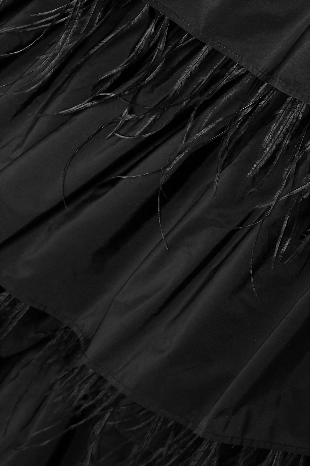 DRIES VAN NOTEN Feather-trimmed ruffled taffeta maxi skirt