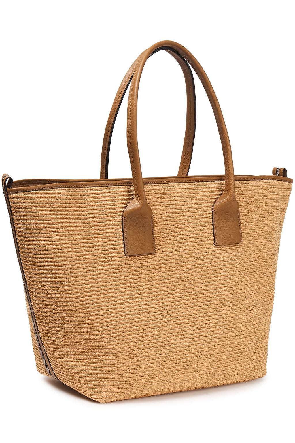 BRUNELLO CUCINELLI Tote Bag aus Leder und Raffiabastimitat  mit Zierperlen