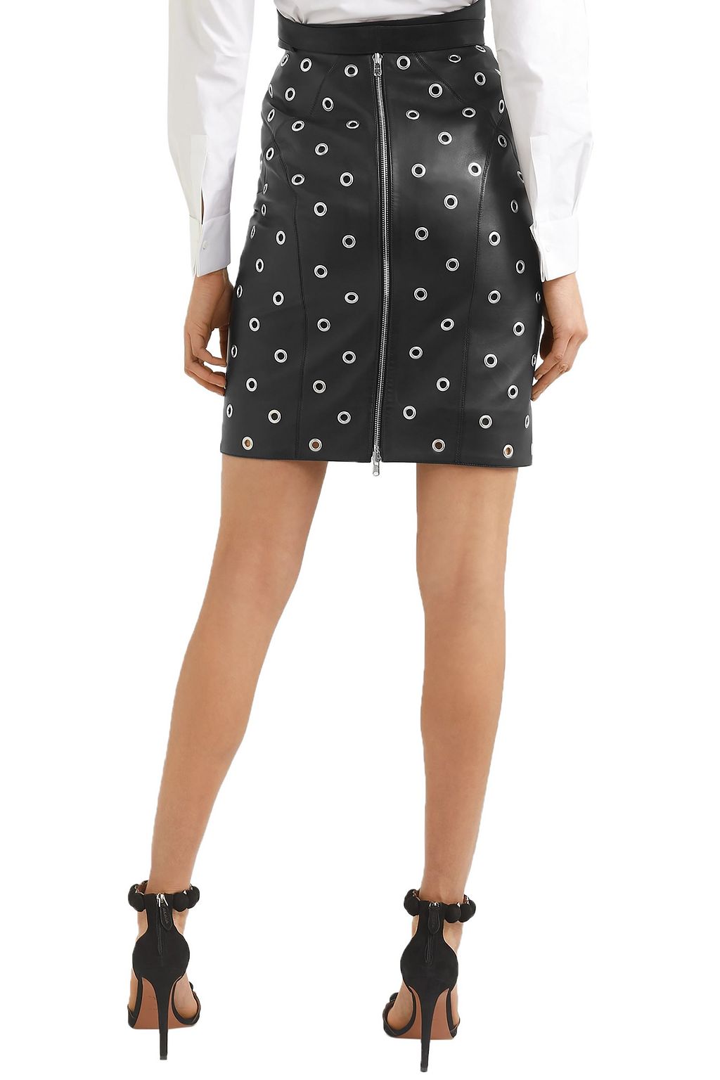 ALAÏA アイレット付き レザー ミニスカート