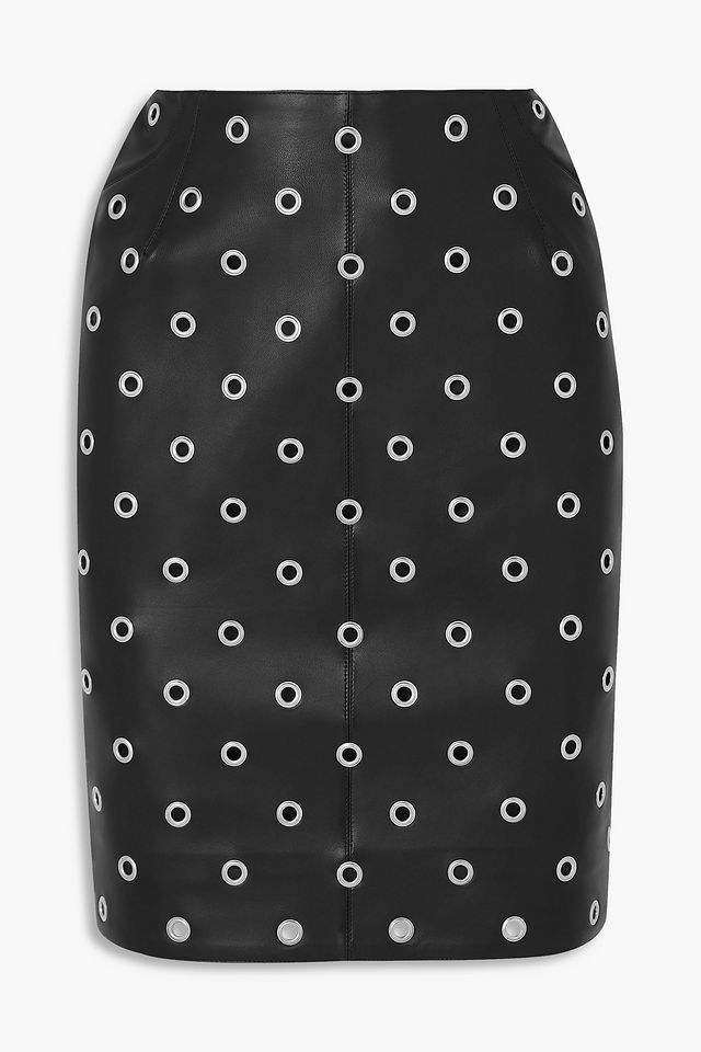 Eyelet-embellished leather mini skirt