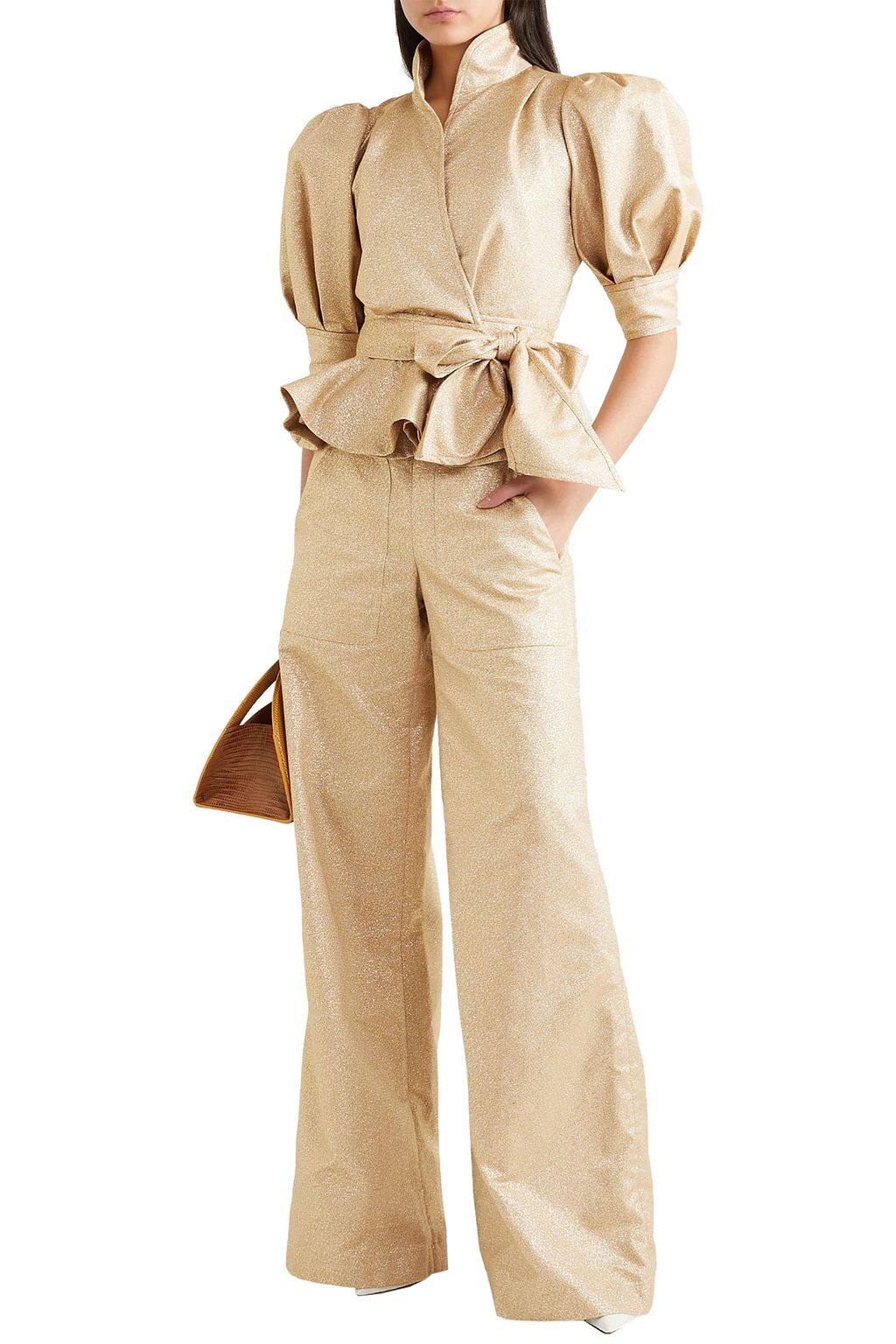 ANNA MASON Stella metallic crepe peplum jacket