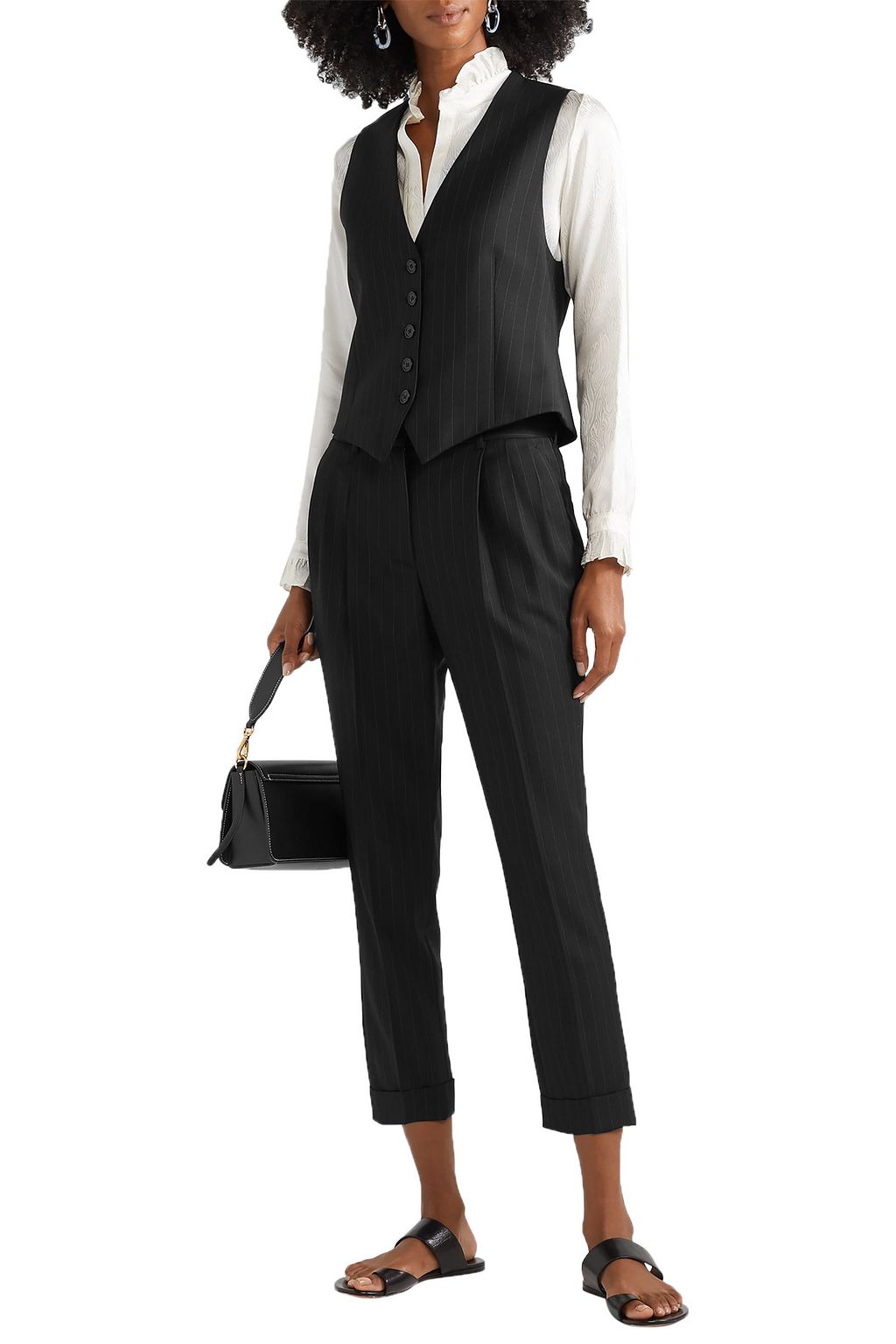NILI LOTAN Montana cropped pinstriped wool-blend twill tapered pants
