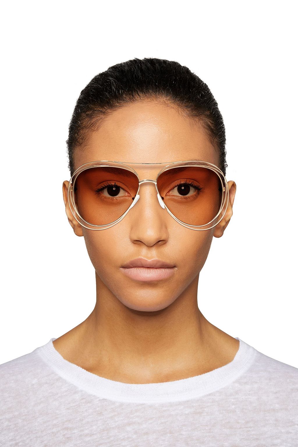 CHLOÉ Aviator-style gold-tone and acetate sunglasses