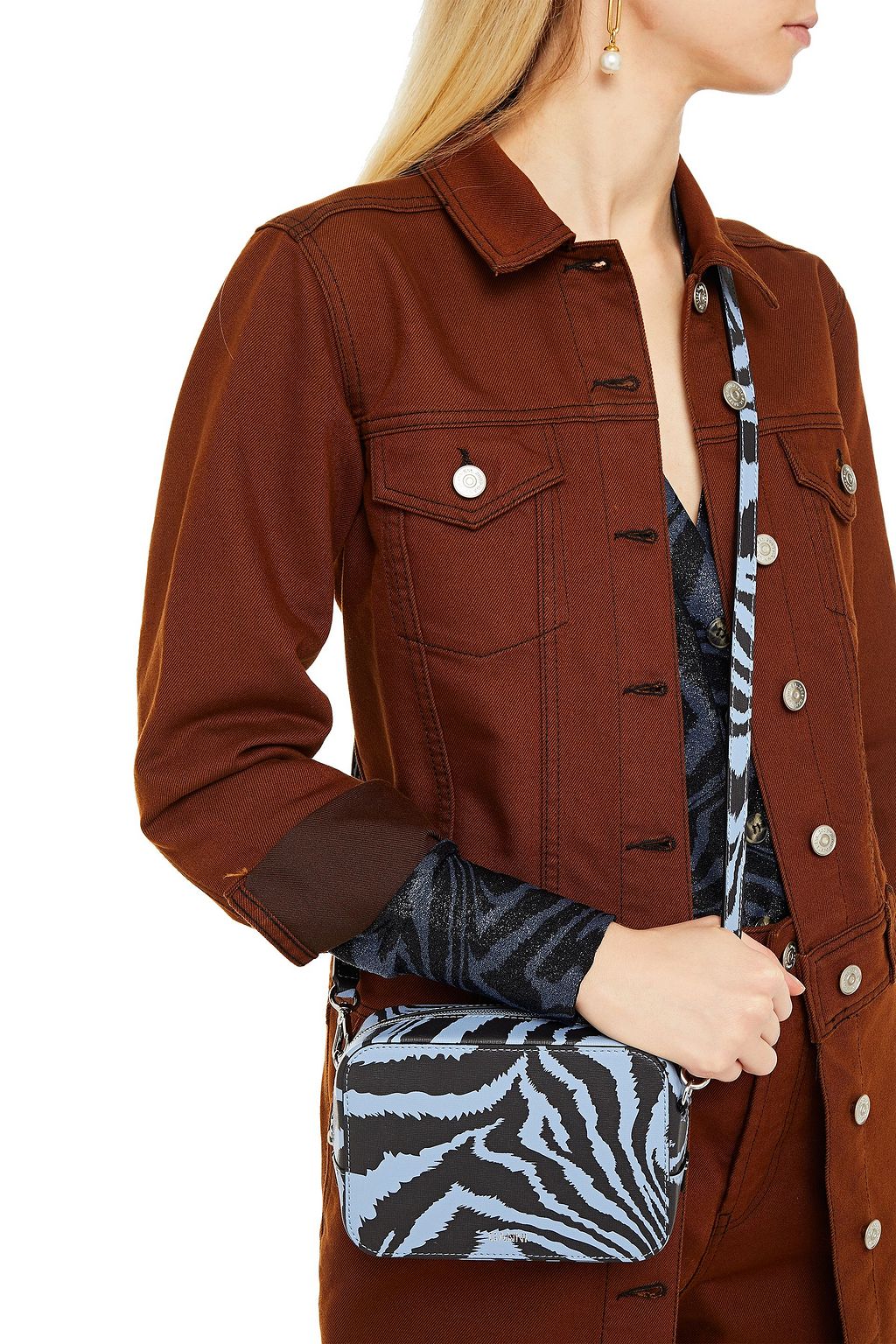 GANNI Tiger-print textured-leather shoulder bag
