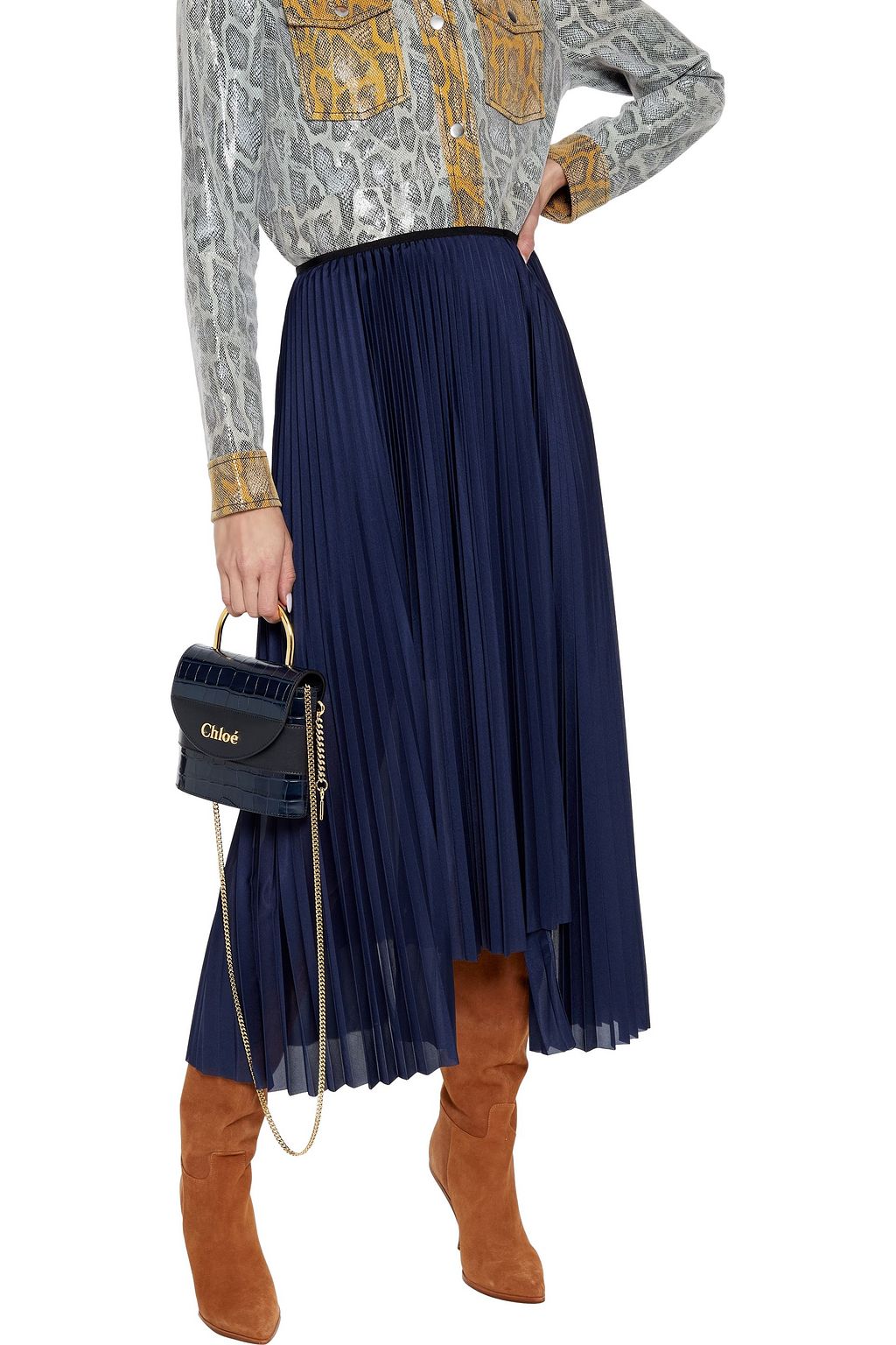 CHLOÉ Aby Lock smooth and croc-effect leather shoulder bag