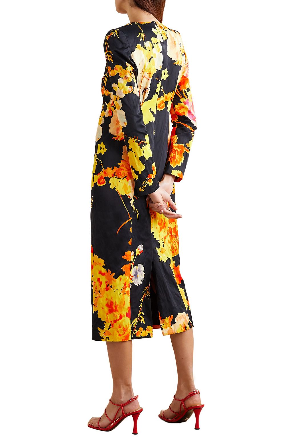 DRIES VAN NOTEN Floral-print satin midi dress