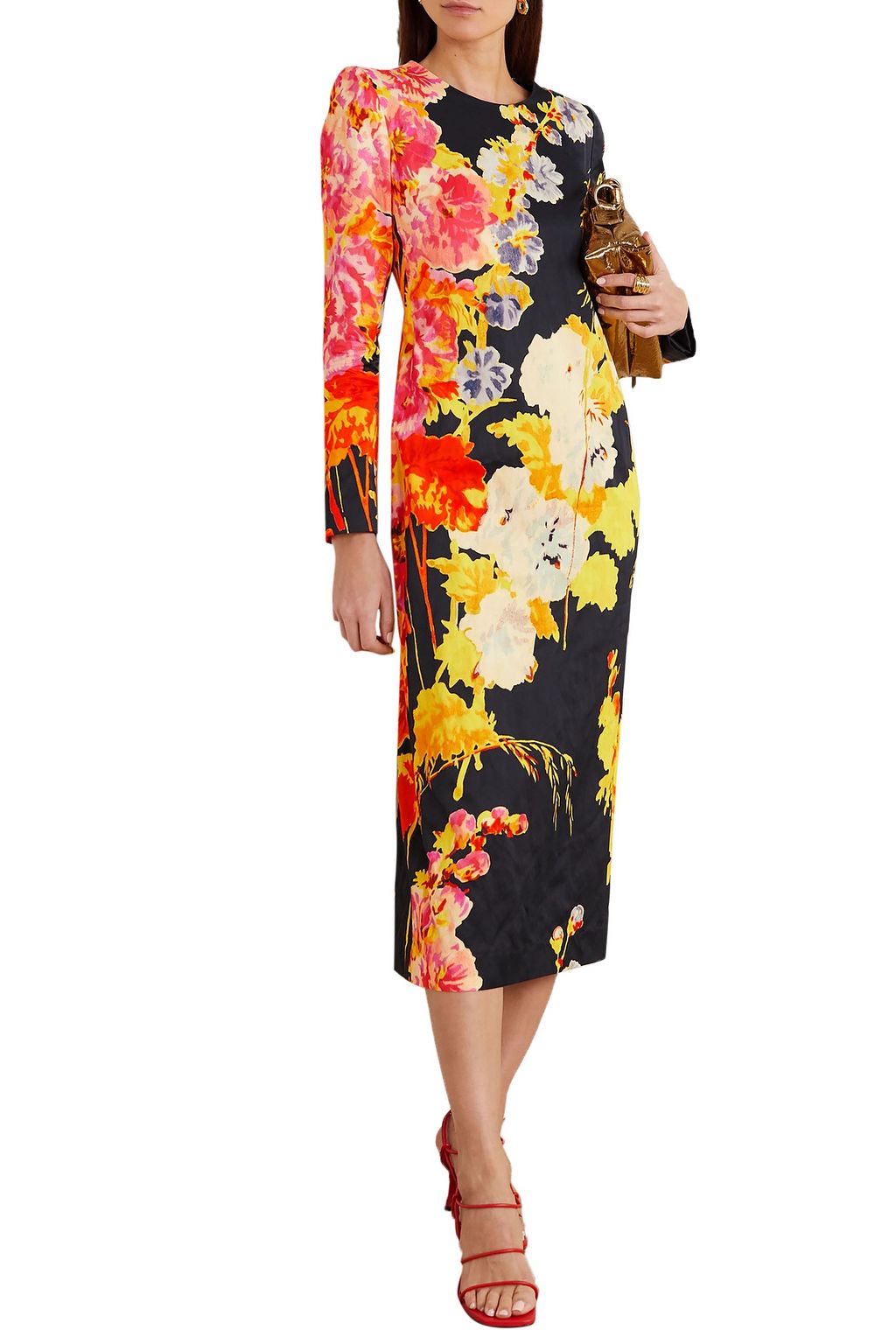 DRIES VAN NOTEN Floral-print satin midi dress