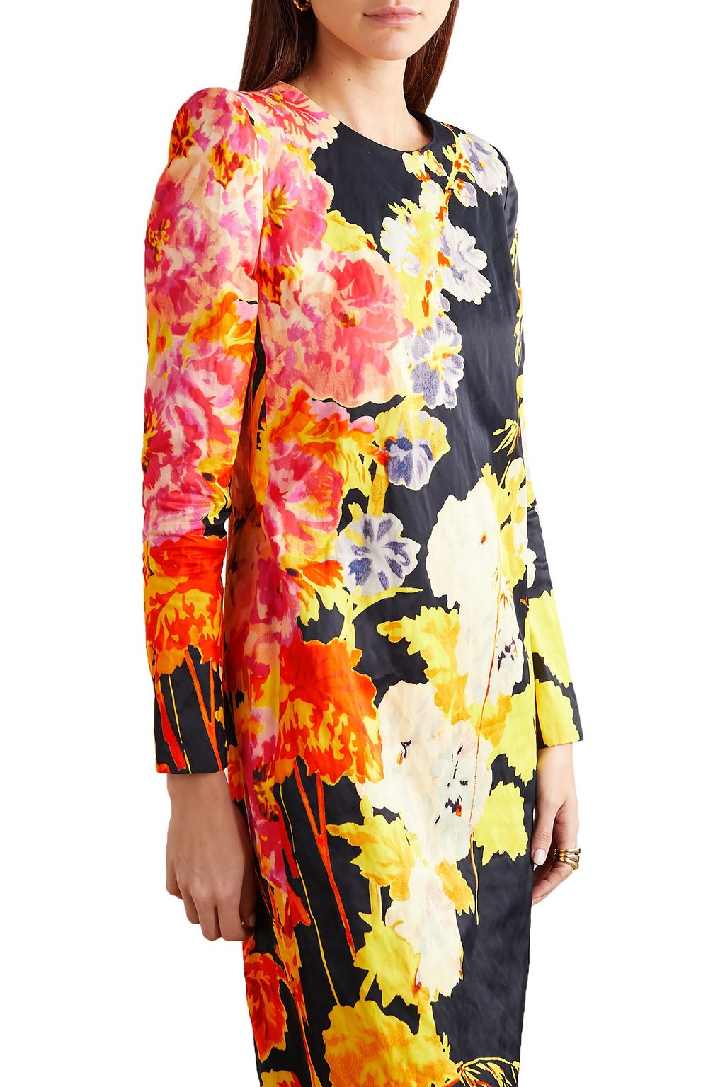 DRIES VAN NOTEN Floral-print satin midi dress