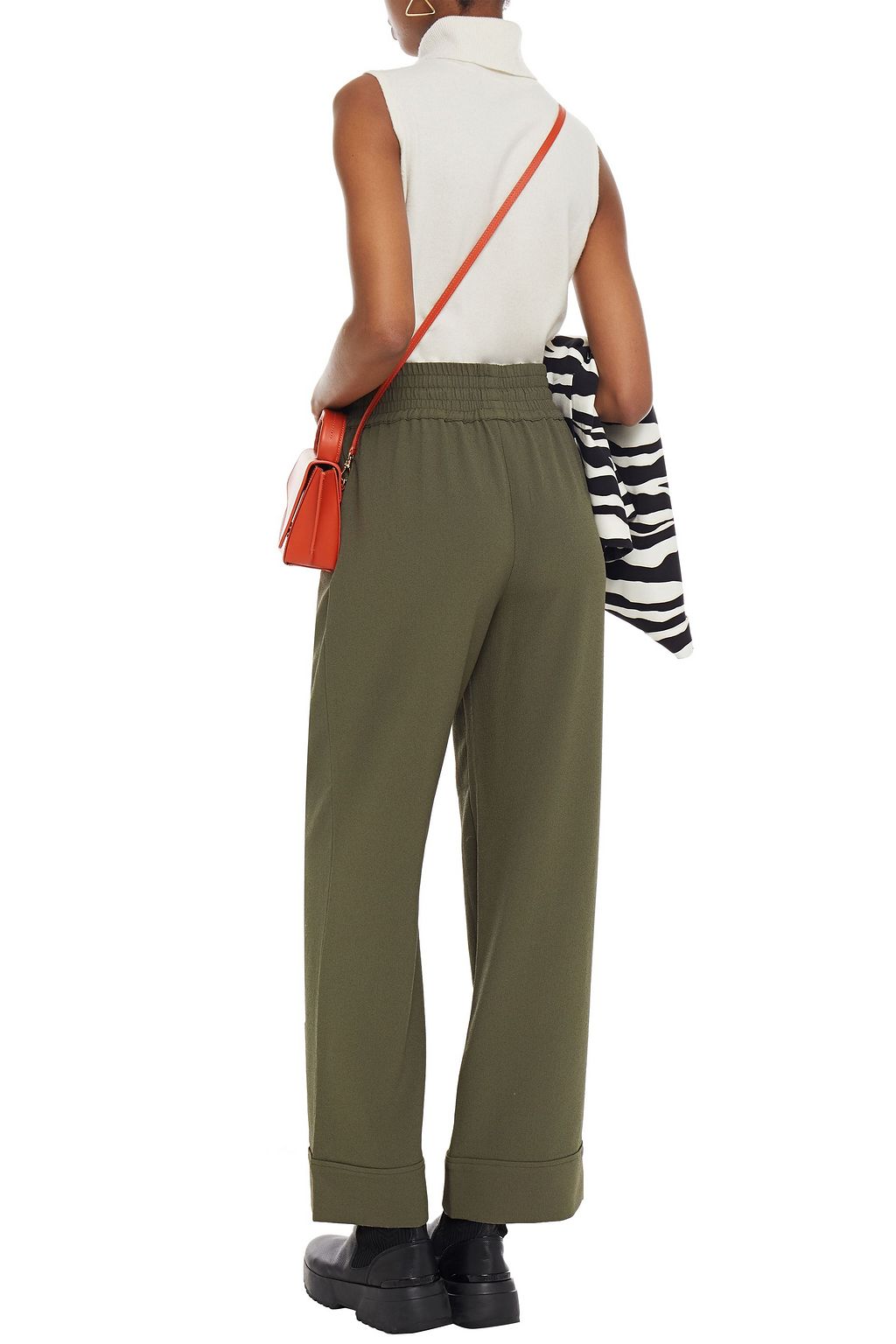 GANNI Gathered crepe wide-leg pants