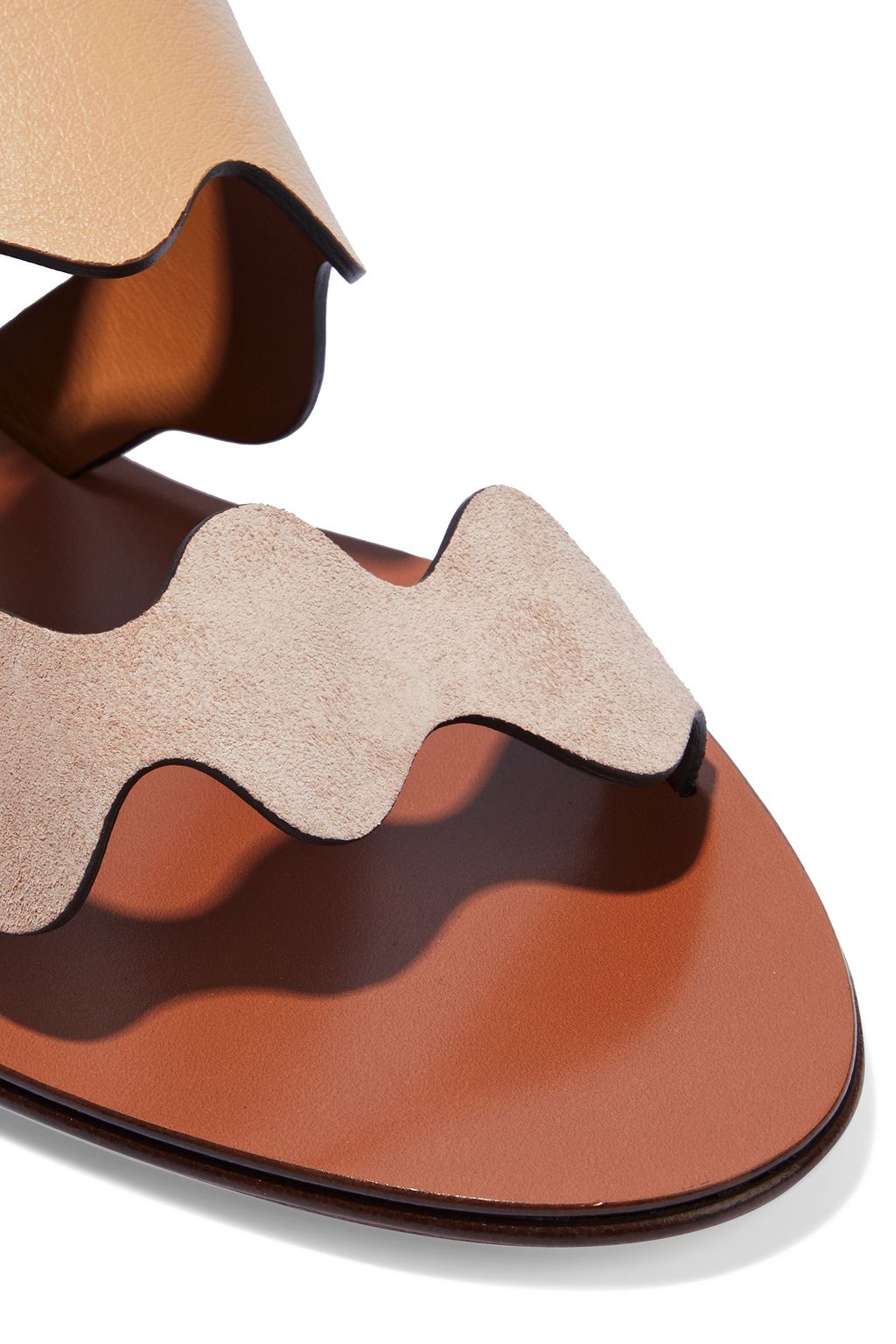 CHLOÉ Lauren scalloped leather and suede sandals