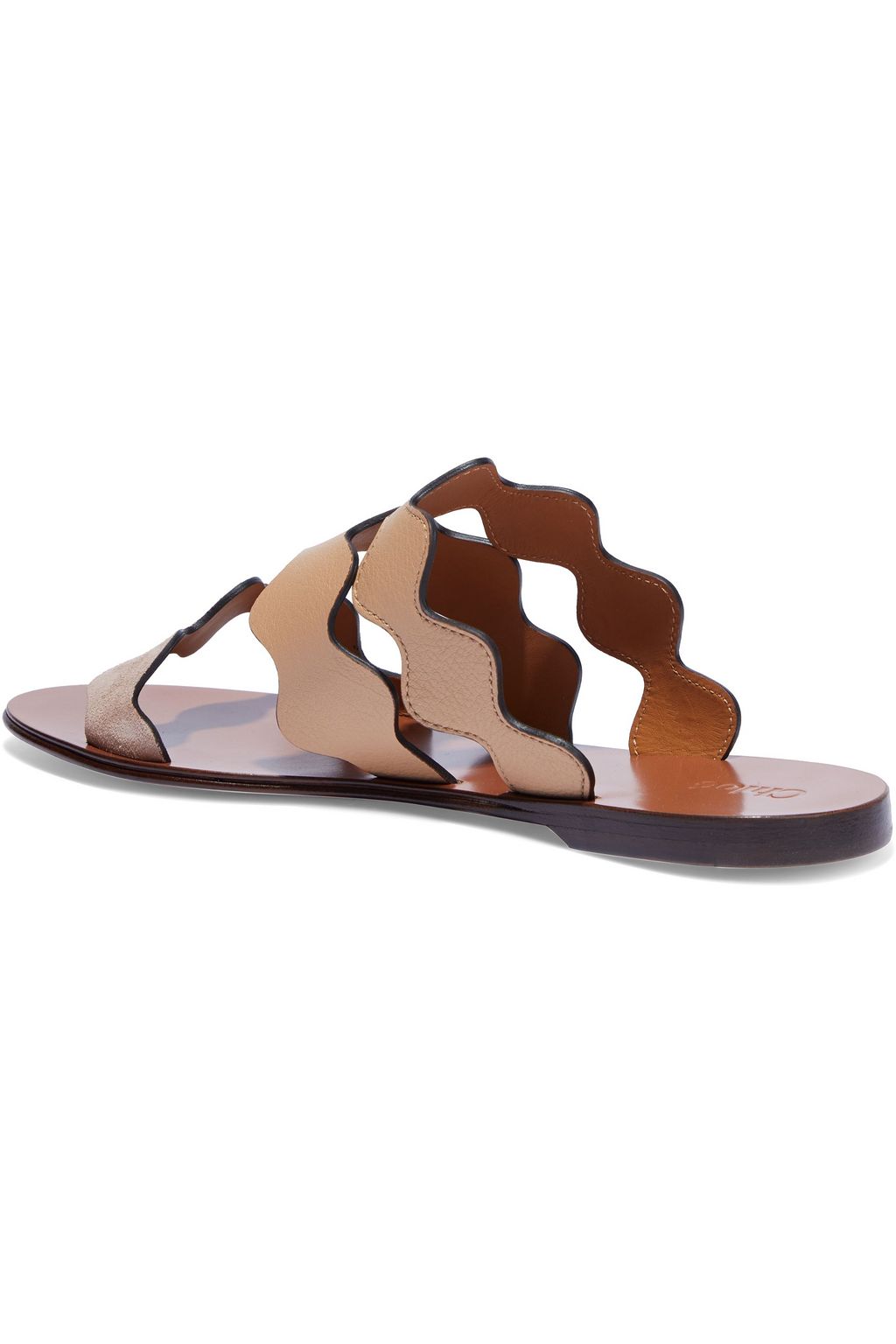CHLOÉ Lauren scalloped leather and suede sandals