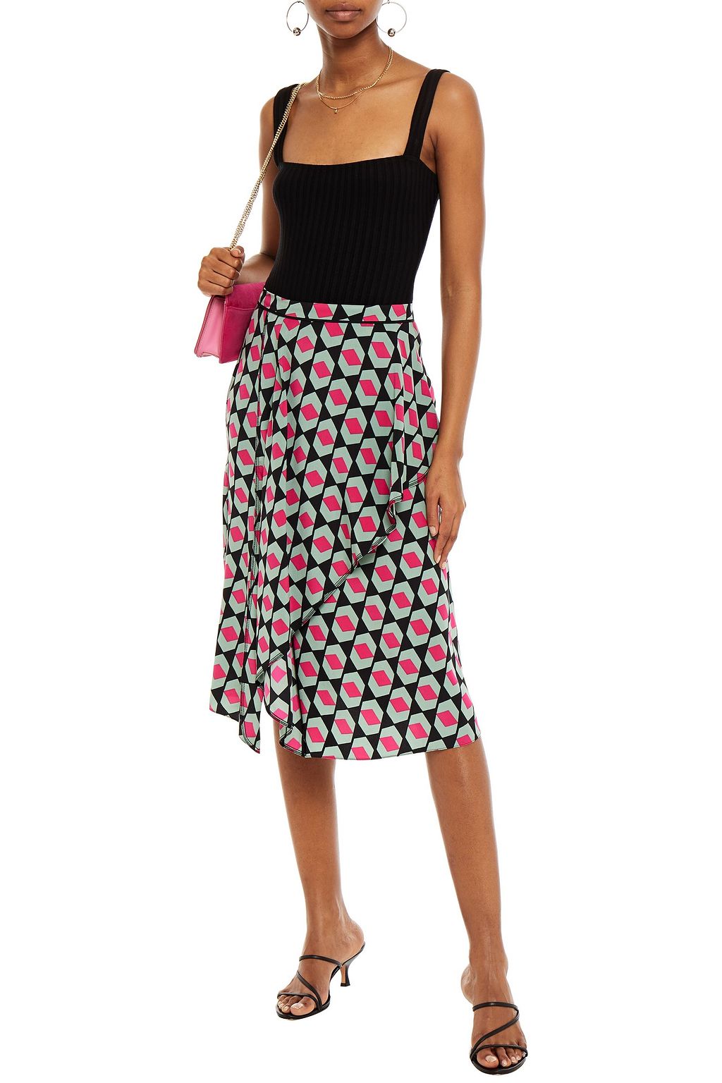DIANE VON FURSTENBERG Draped printed silk crepe de chine skirt