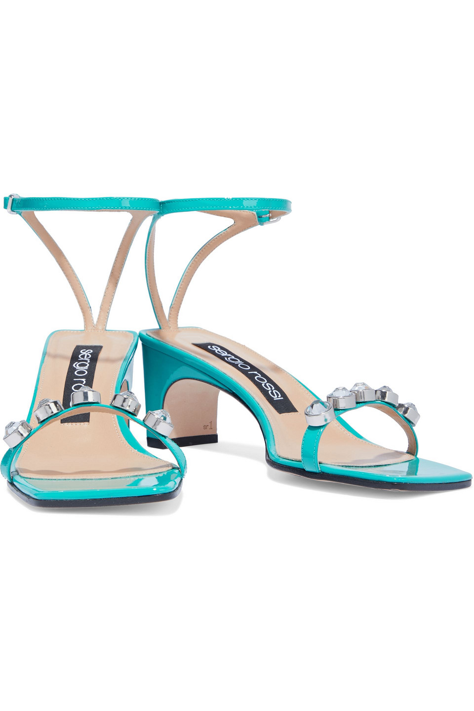 Sergio Rossi Women's Crystal-embellished Patent Leather Sandals In Turquoise