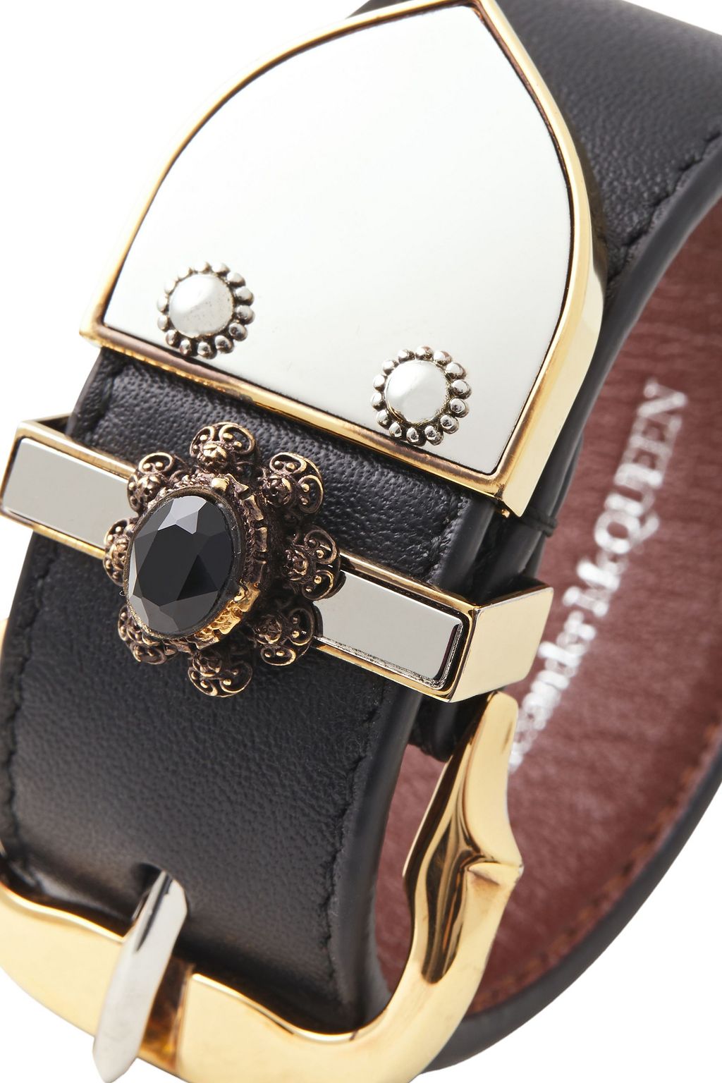 MCQUEEN Silver and gold-tone, crystal and leather bracelet