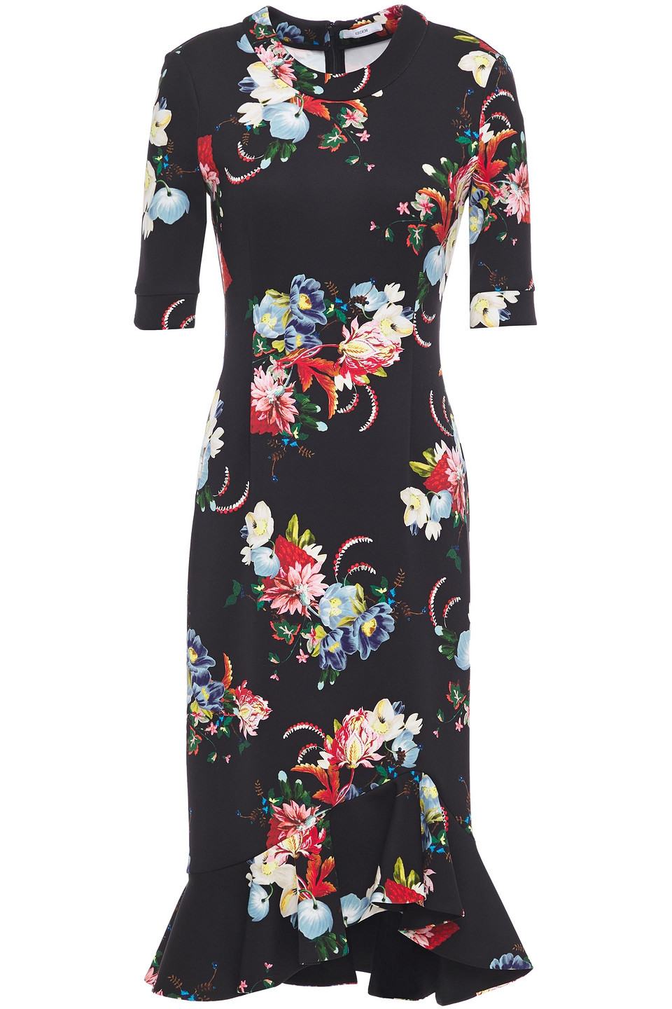 Erdem Woman Fluted Floral-print Satin-jersey Midi Dress Black Size 16