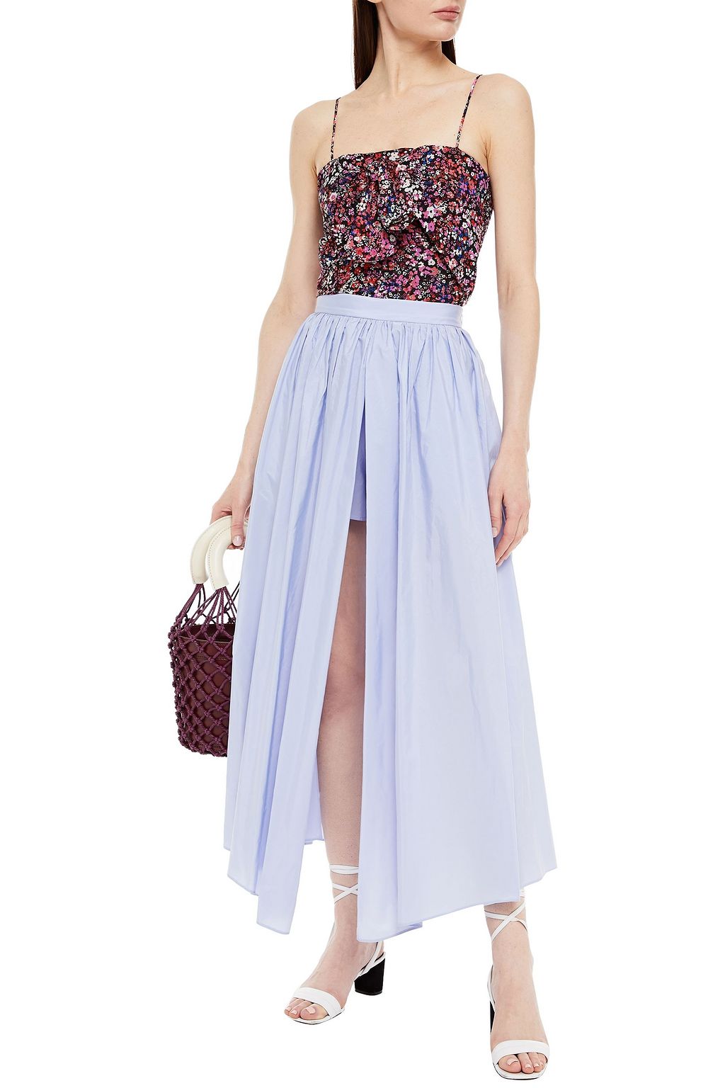 MAJE Asymmetric gathered taffeta maxi skirt