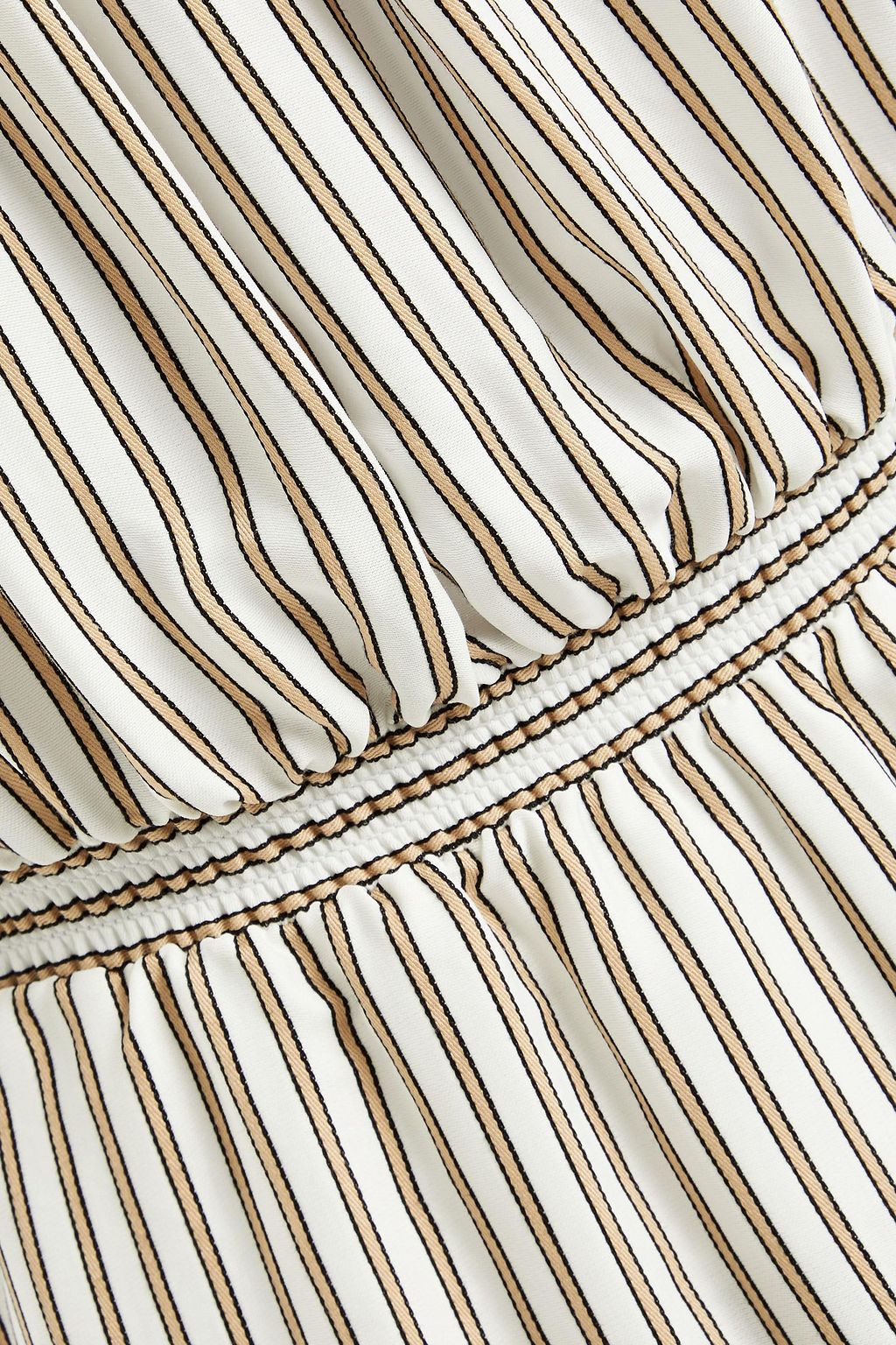 MAJE Gathered tiered striped woven midi dress