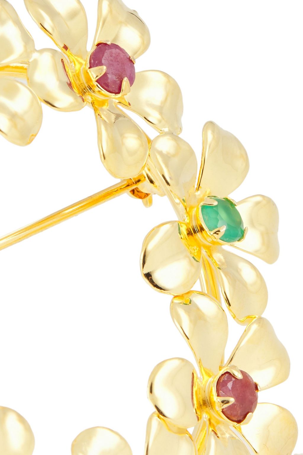 BOUNKIT 14-karat gold-plated, ruby and onyx brooch