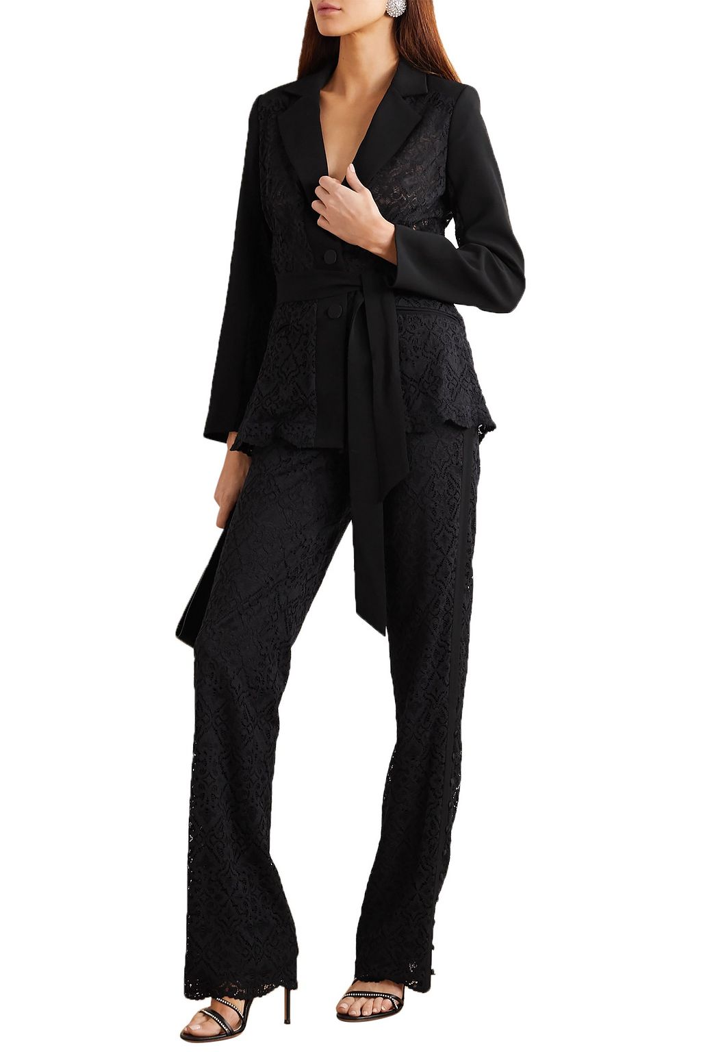 SIMKHAI Lace and grain de poudre blazer