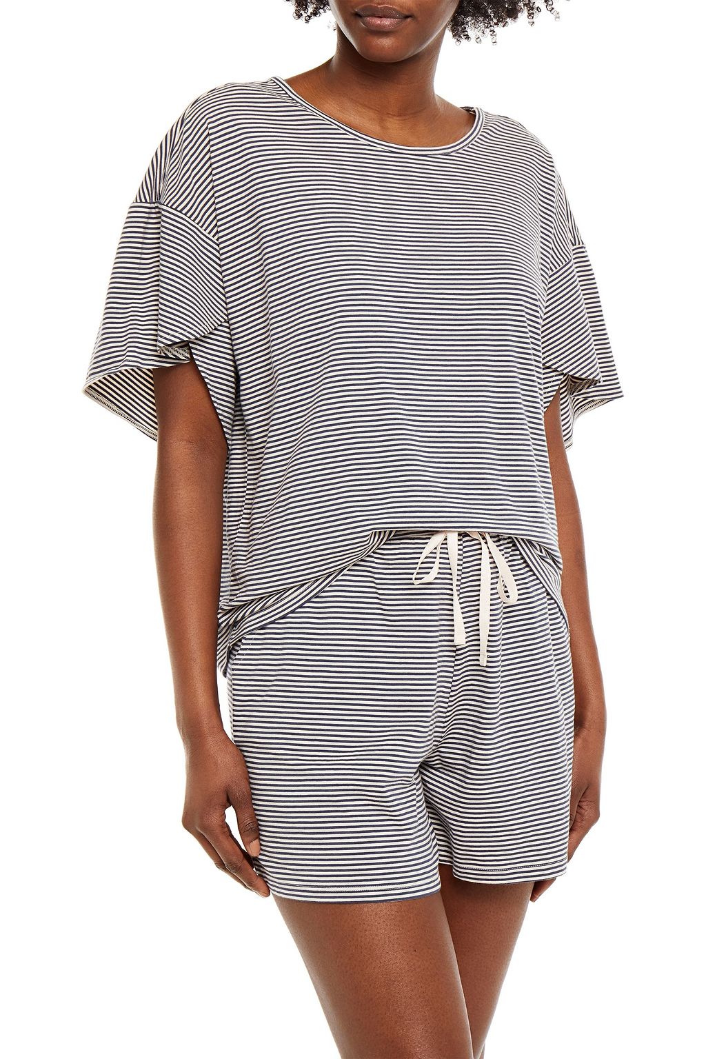 NATURAL SKIN Striped organic cotton-blend jersey pajama top