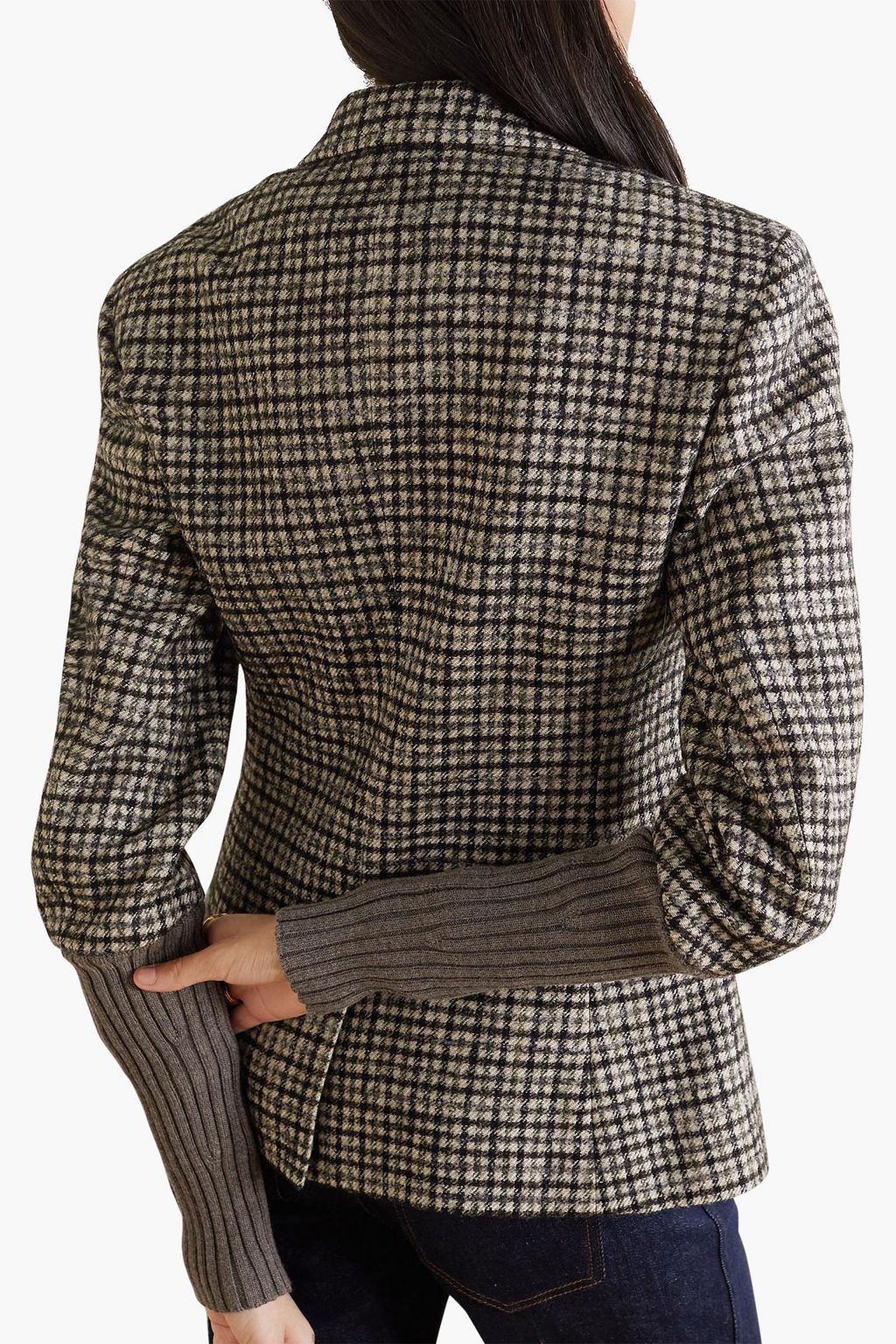 CHLOÉ Checked wool-blend tweed and ribbed-knit jacket