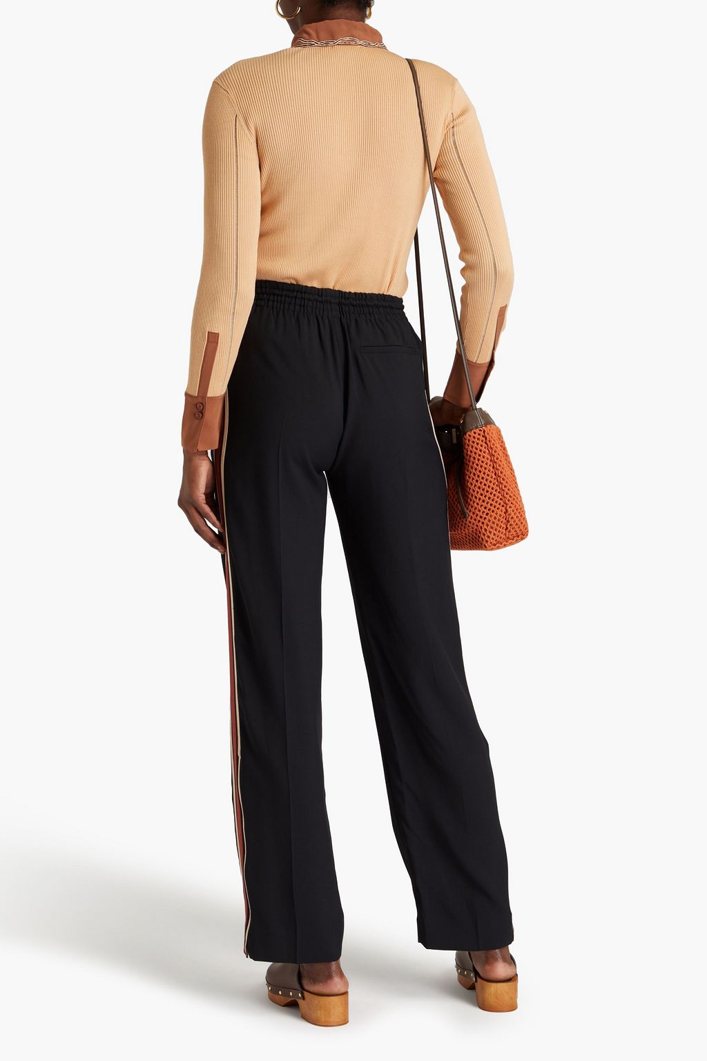 CHLOÉ Jacquard-trimmed crepe straight-leg pants