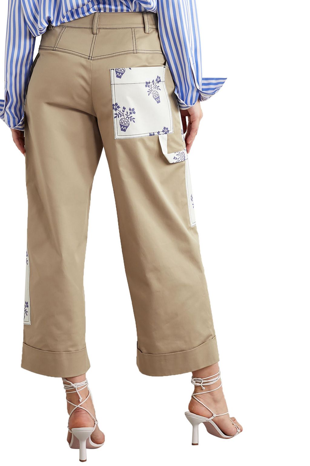 MONSE Flower Pot cropped patchwork cotton-blend twill wide-leg pants