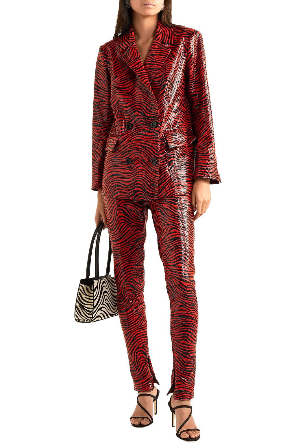 STAND STUDIO + Pernille Teisbaek Cassidy double-breasted zebra-print faux leather blazer