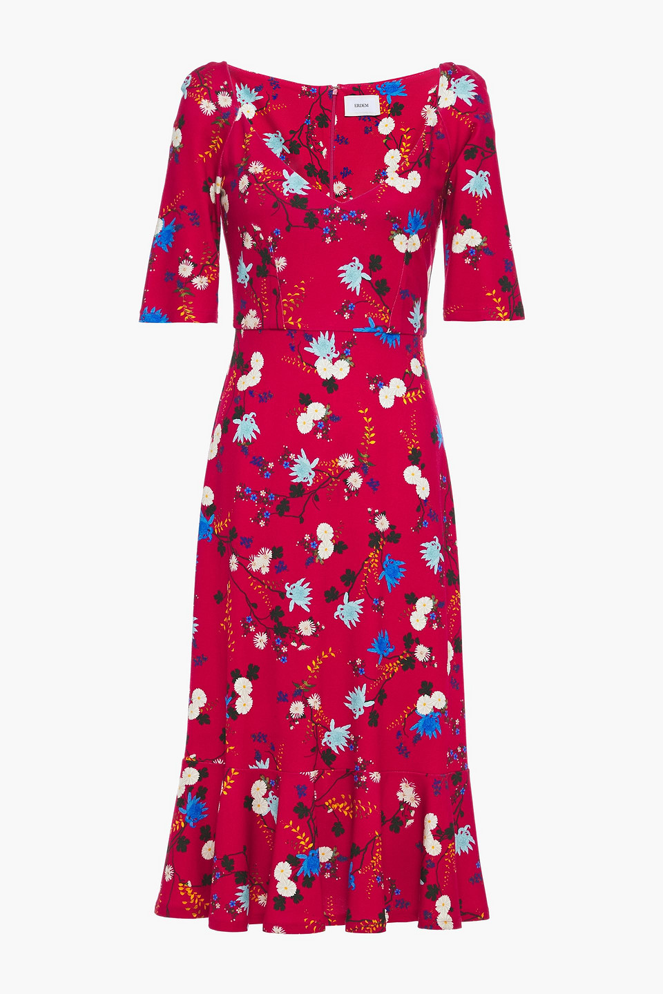 Erdem Woman Fluted Floral-print Ponte Midi Dress Crimson Size 6