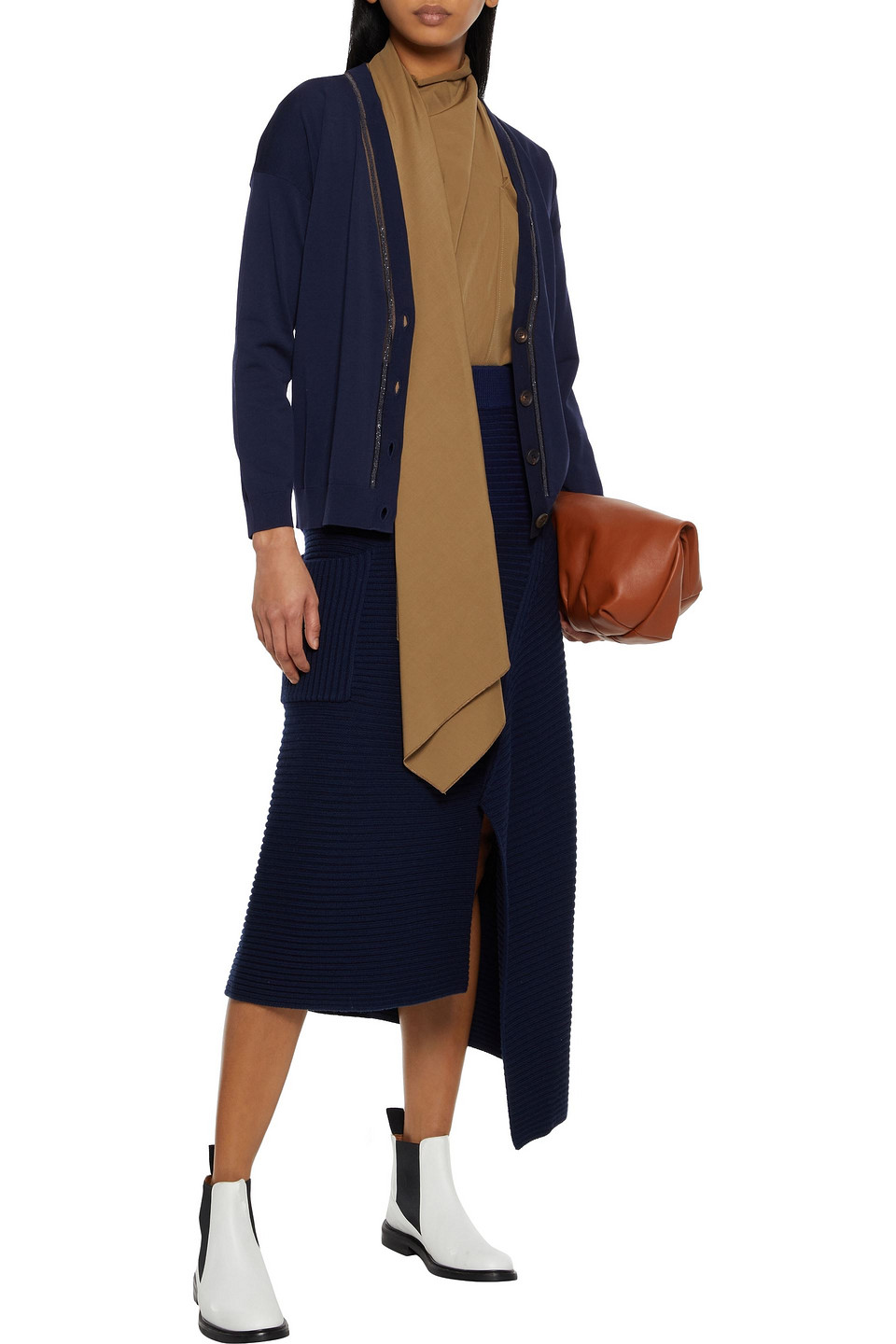 Click to view more detailed imagery on our partner's website Brunello Cucinelli Bead-embellished Cotton Cardigan In Navy