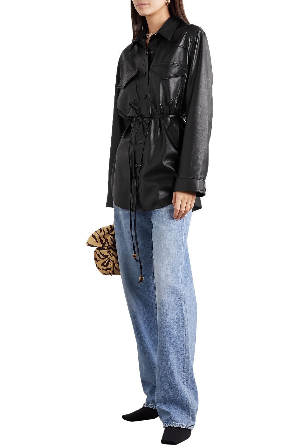 NANUSHKA Eddy belted vegan leather shirt