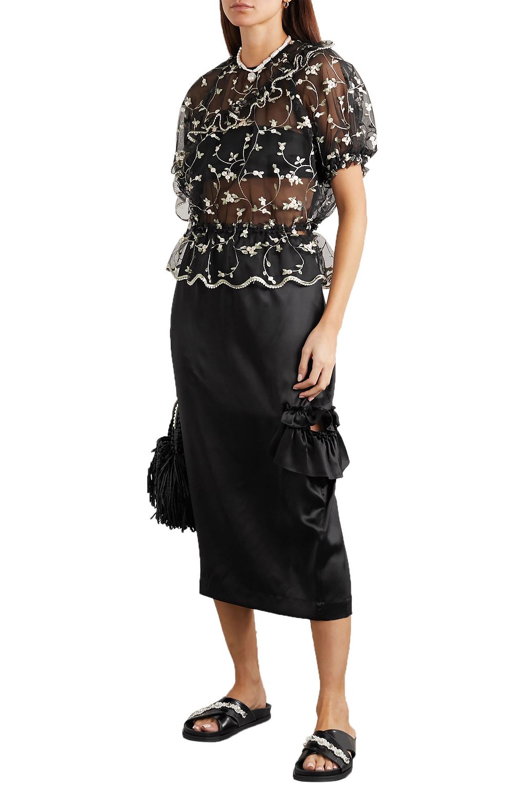 SIMONE ROCHA Bite cutout ruffled silk-satin midi skirt