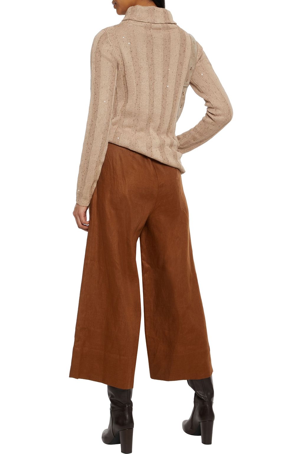 BRUNELLO CUCINELLI Sequin-embellished ribbed cotton, linen and silk-blend turtleneck sweater