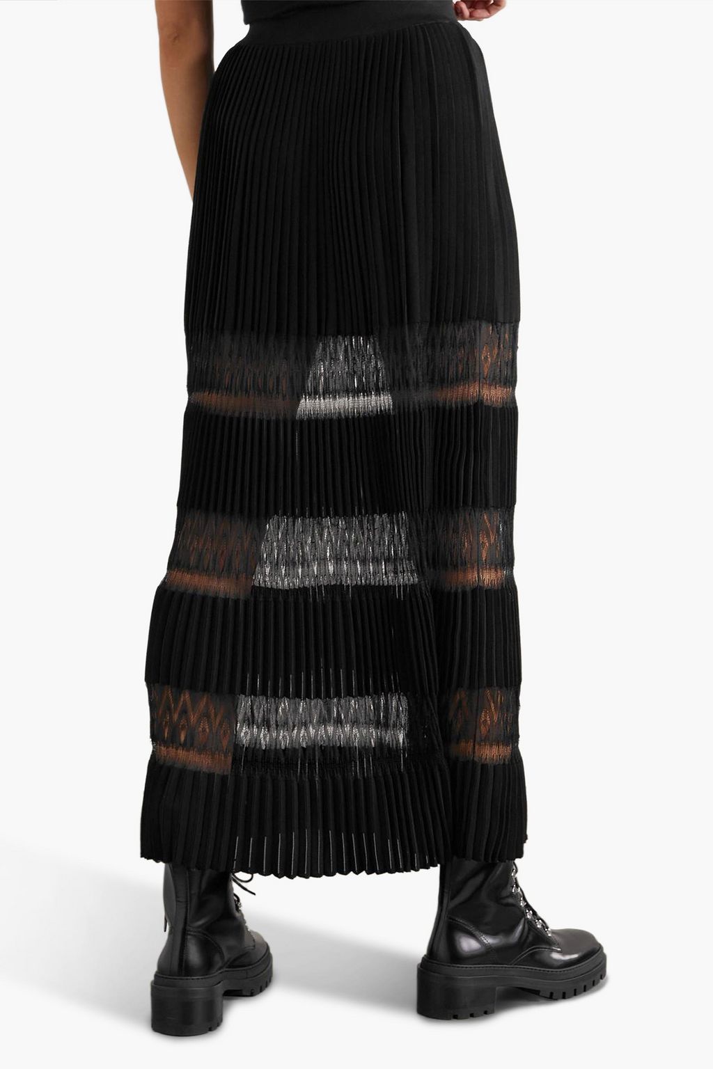 ALAÏA Pleated open-knit maxi skirt