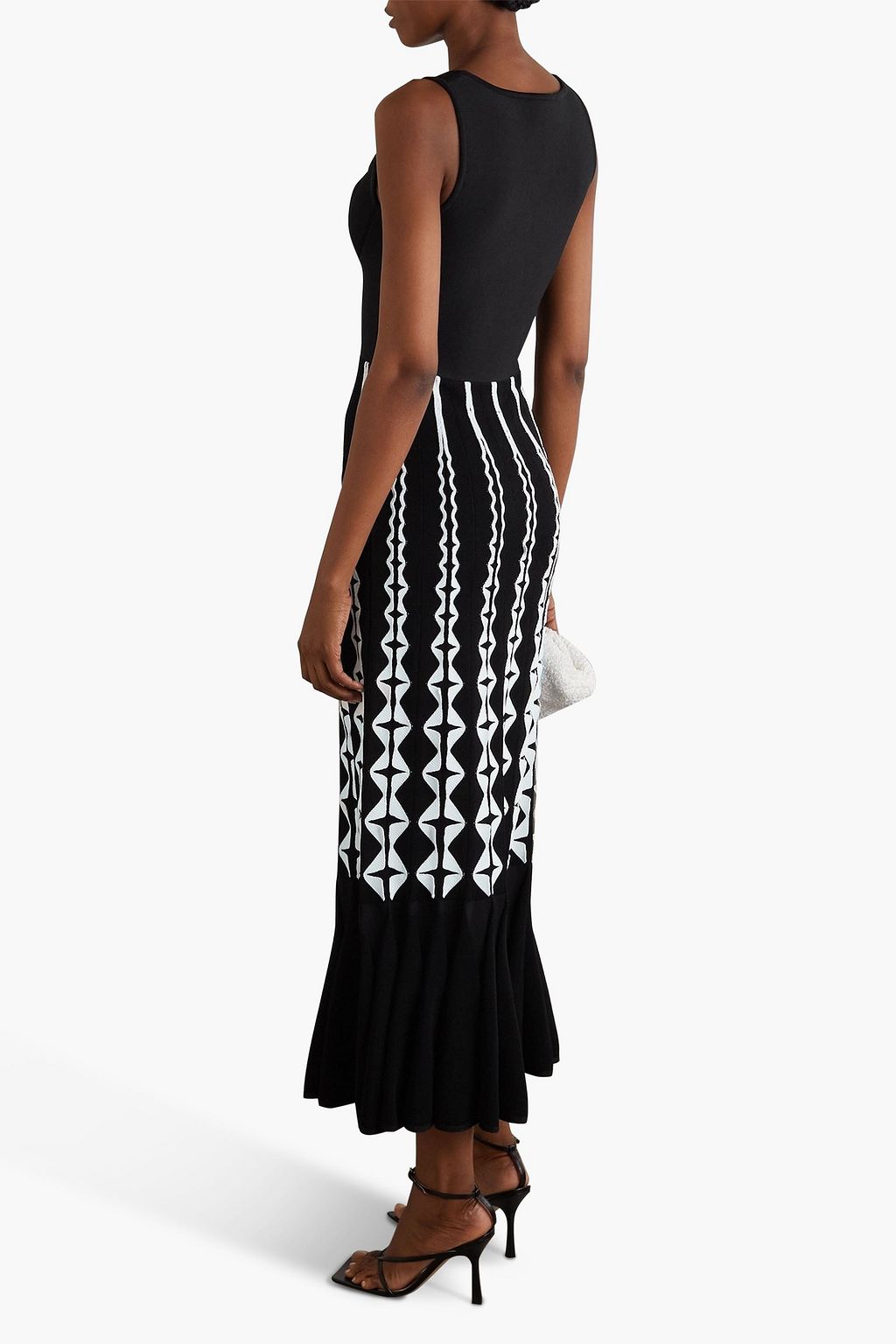 ALAÏA Crochet-trimmed two-tone stretch-knit maxi dress