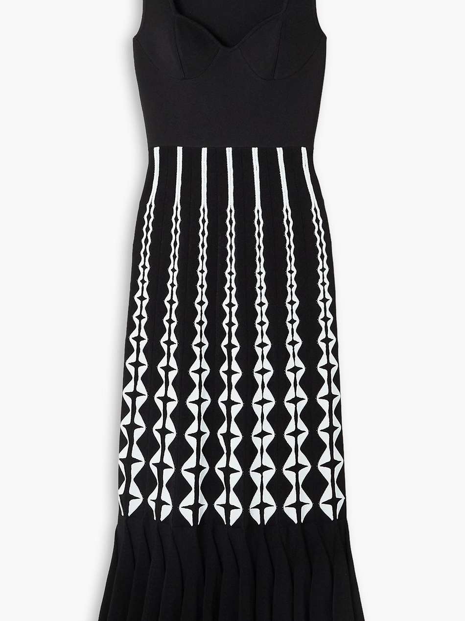 crochet-trimmed two-tone stretch-knit maxi dress