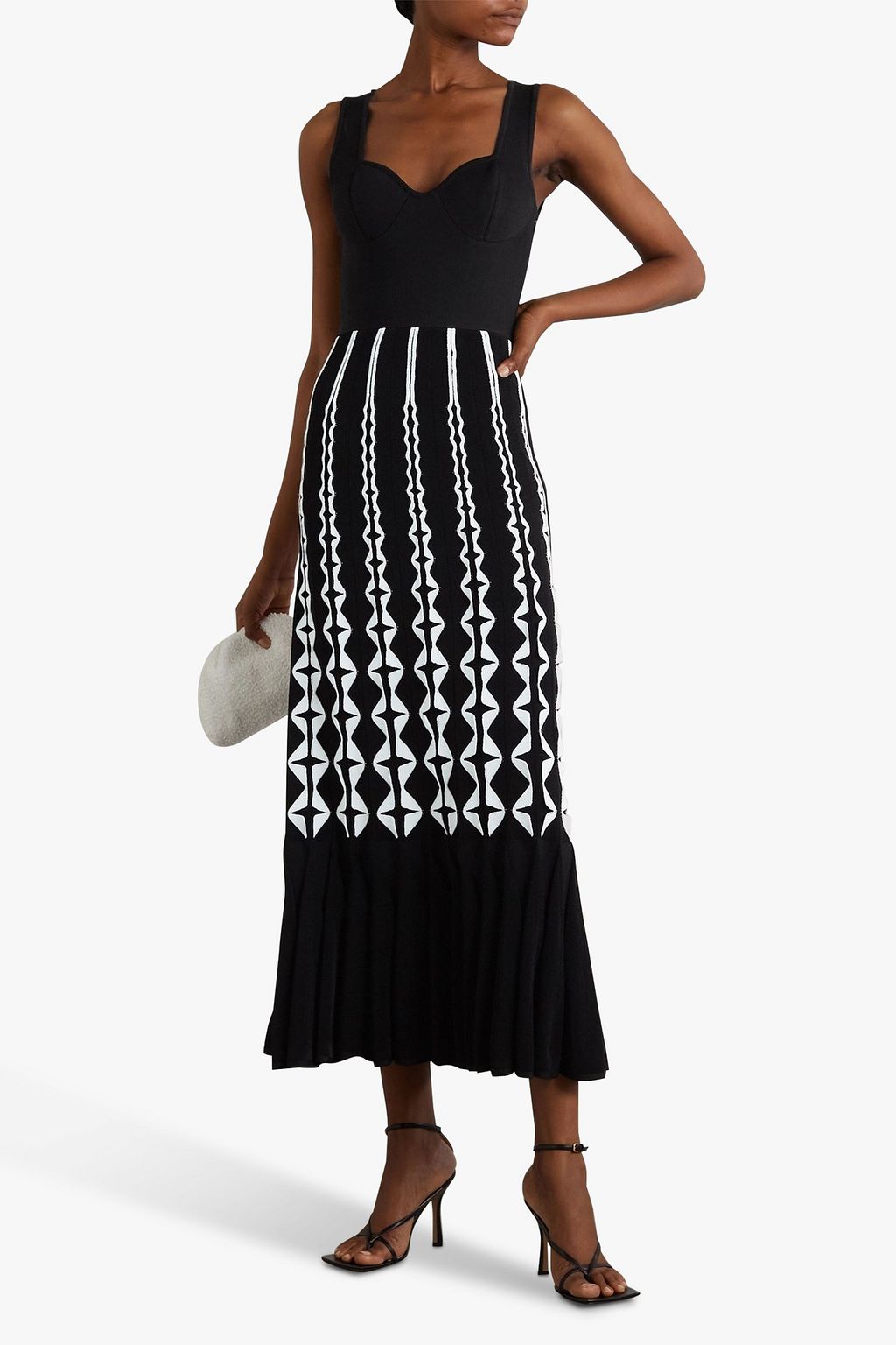 ALAÏA Crochet-trimmed two-tone stretch-knit maxi dress