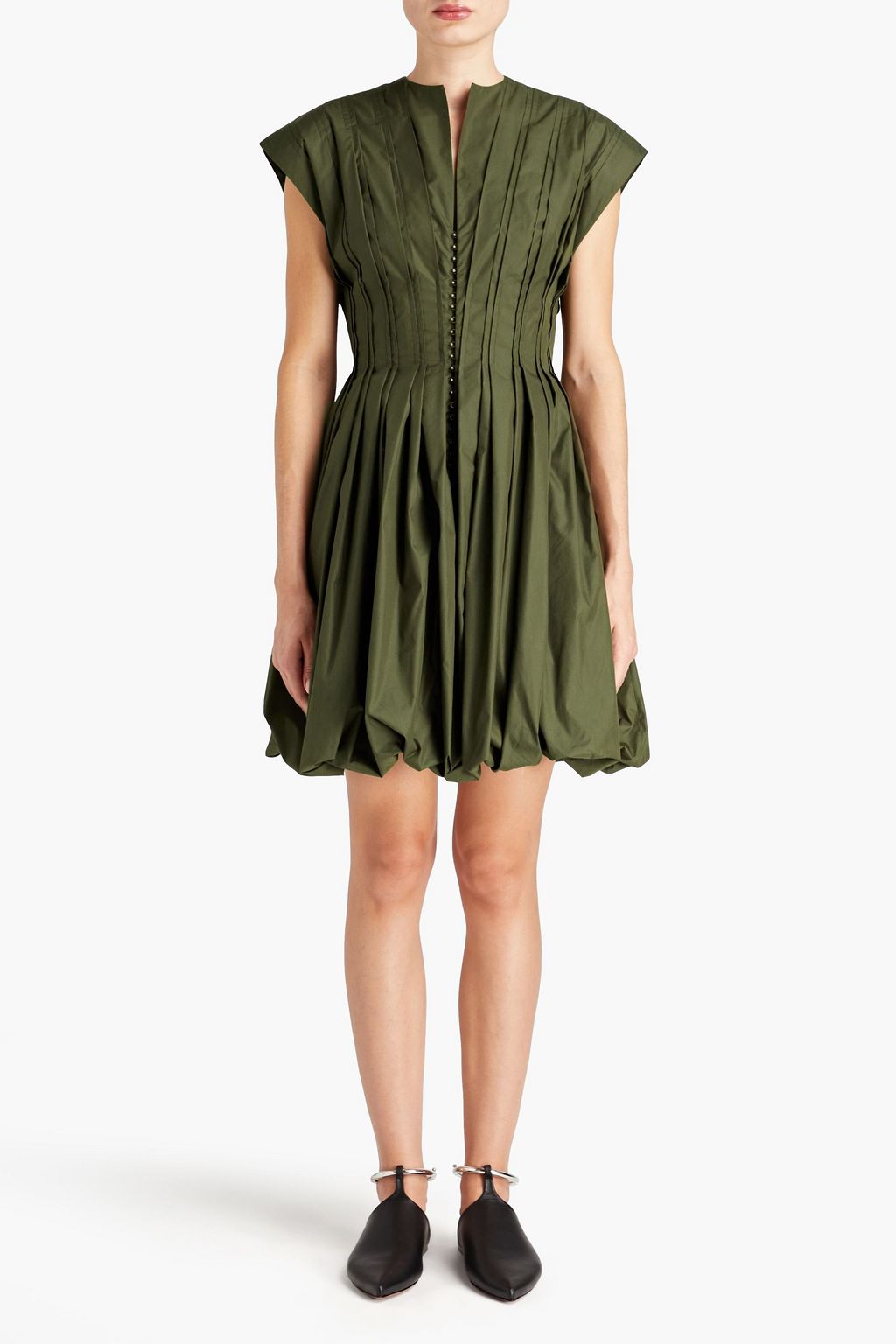 ALAÏA Pintucked cotton-blend poplin mini dress