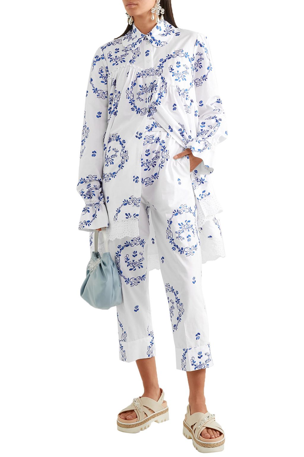 SIMONE ROCHA Embroidered cotton-blend poplin straight-leg pants