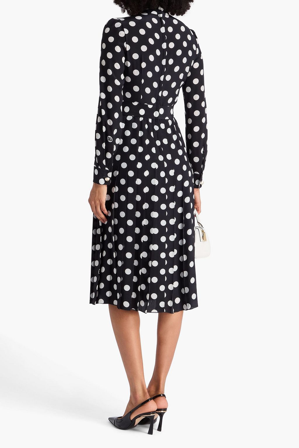 DOLCE&GABBANA Pussy-bow polka-dot silk crepe de chine midi dress