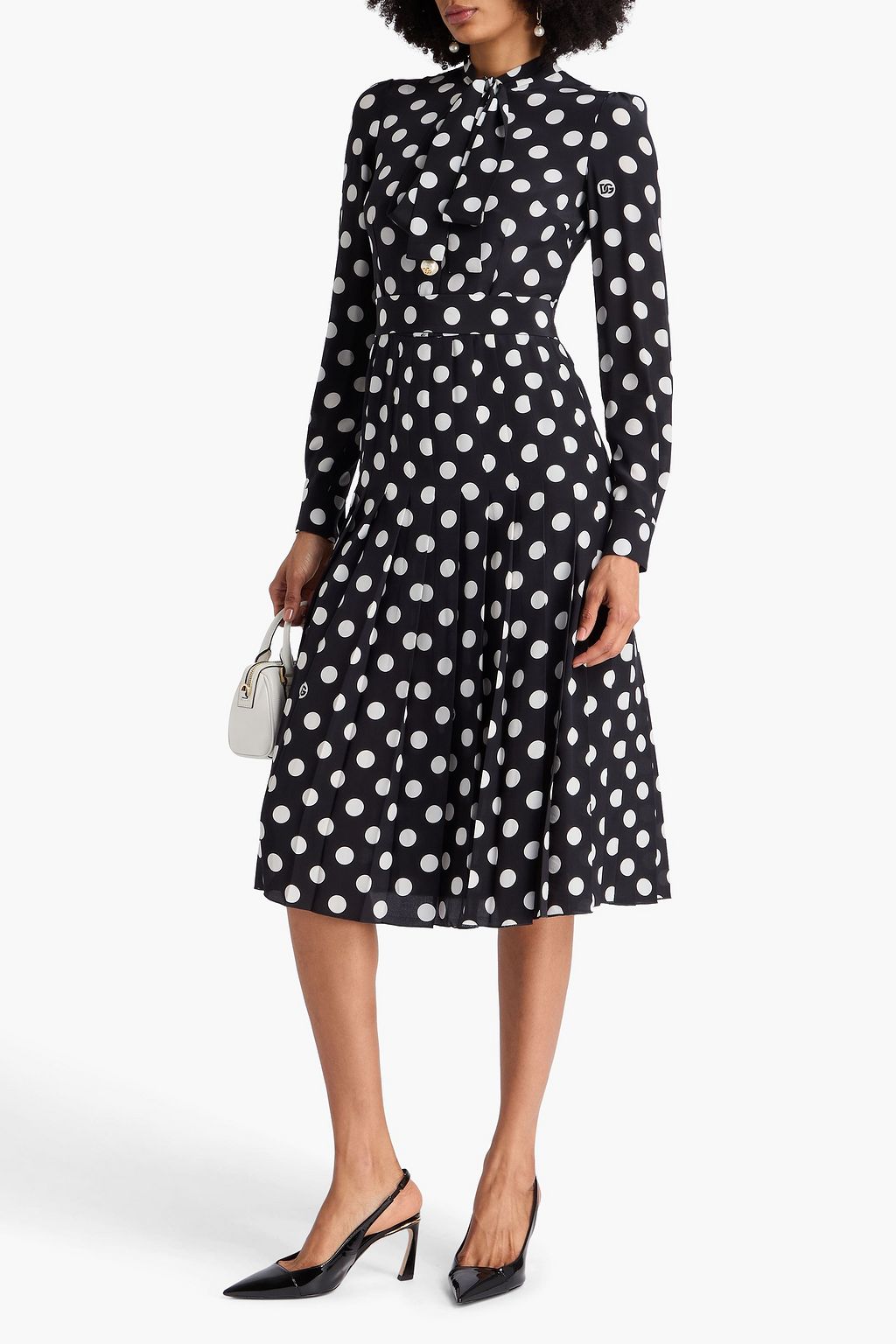 DOLCE&GABBANA Pussy-bow polka-dot silk crepe de chine midi dress
