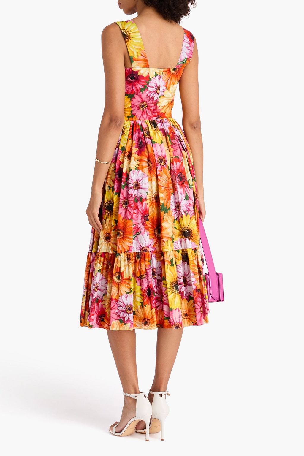 DOLCE&GABBANA فستان متوسط الطول من قطن بوبلين بطبعة الأزهار